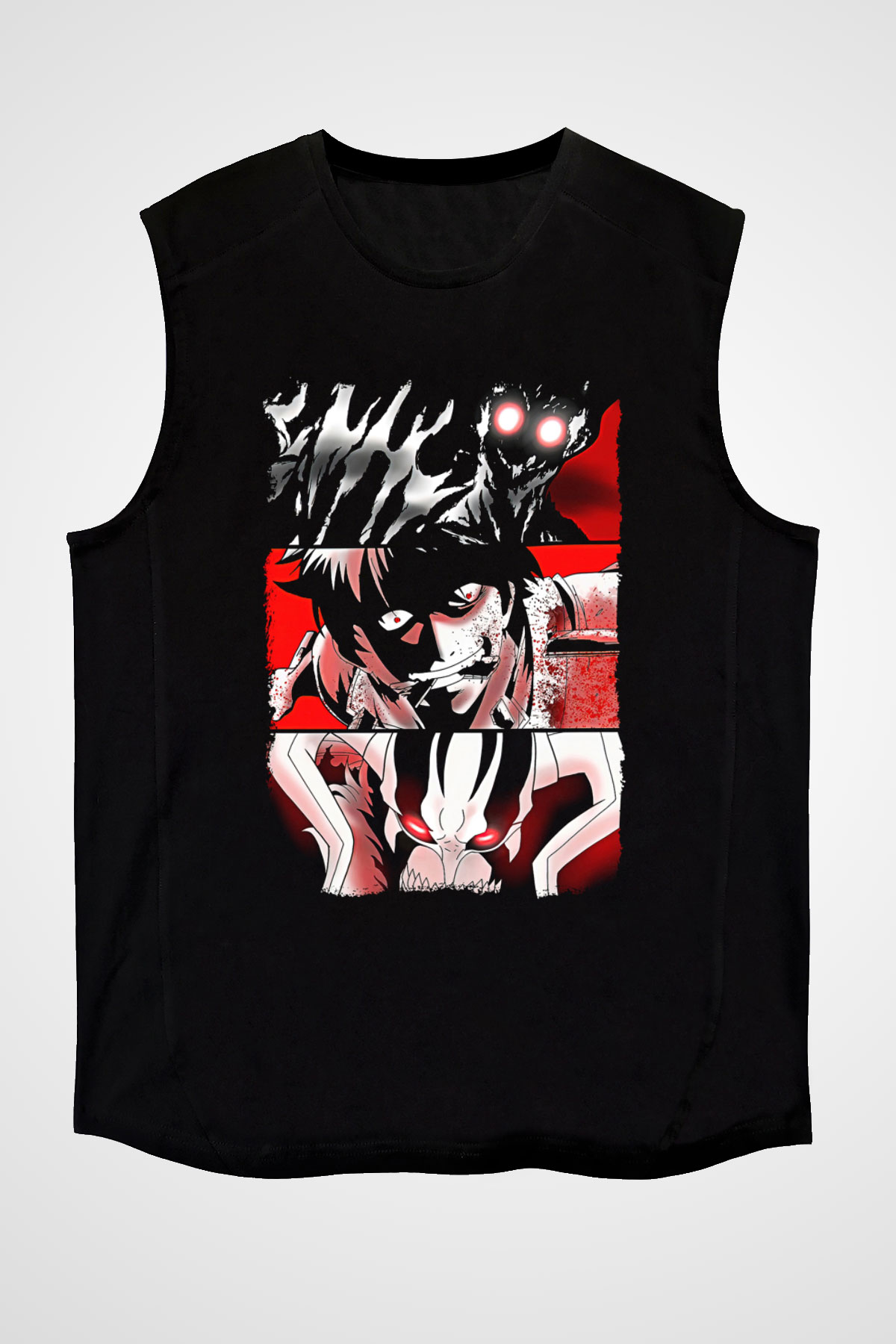 Bleach Baskılı Unisex Siyah Kolsuz Tişört - Tshirt