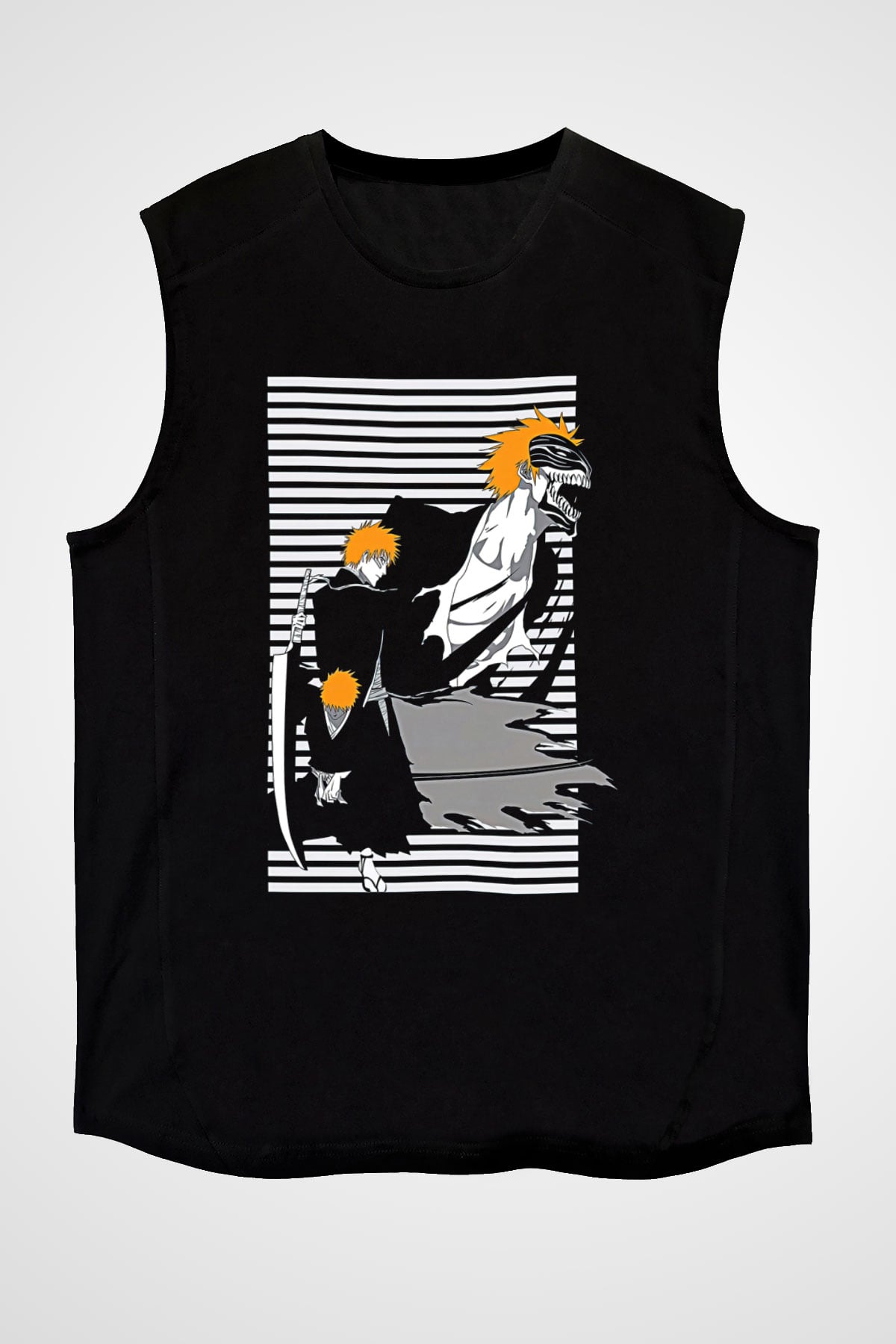 Bleach Baskılı Unisex Siyah Kolsuz Tişört - Tshirt