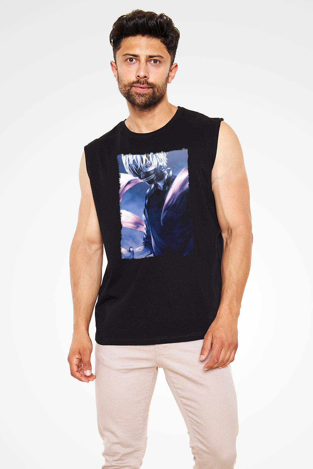 Bleach Baskılı Unisex Siyah Kolsuz Tişört - Tshirt