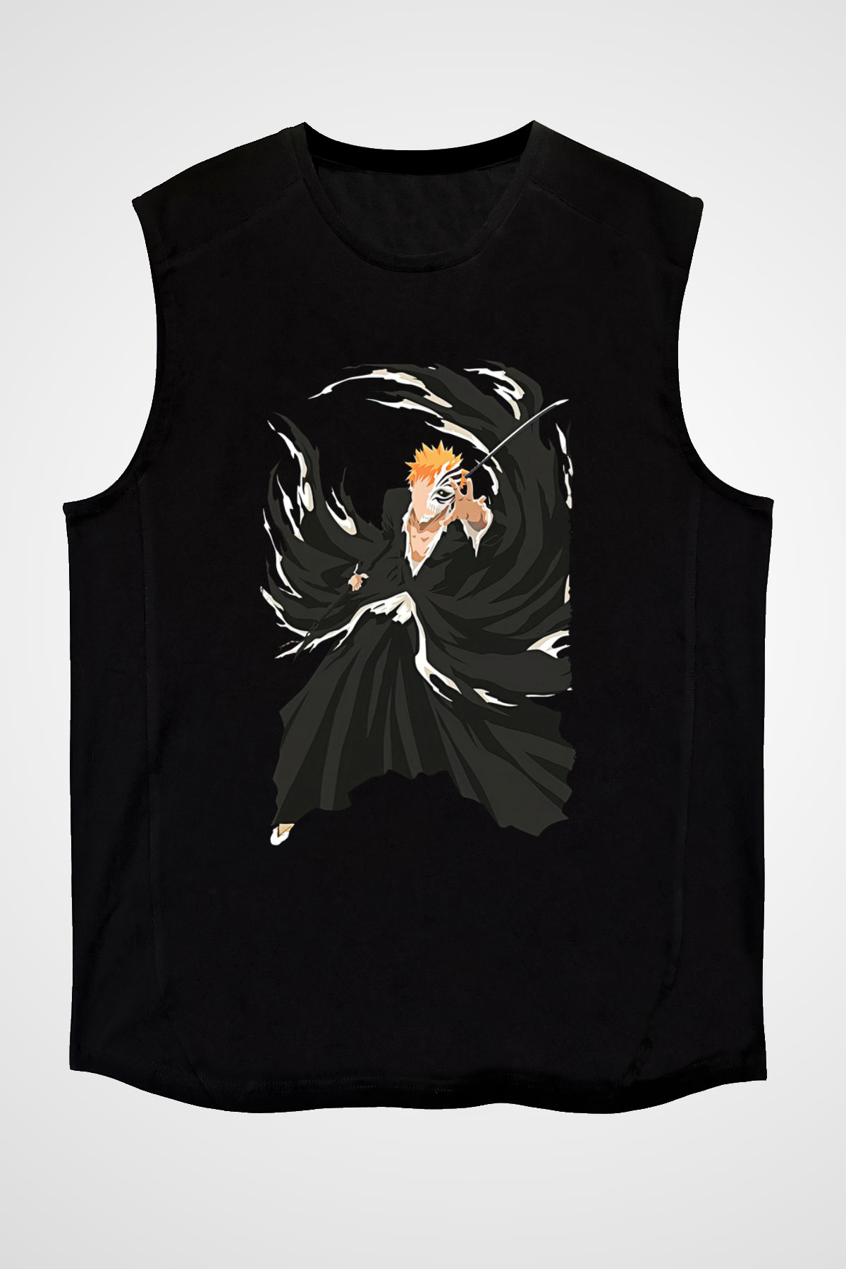 Bleach Baskılı Unisex Siyah Kolsuz Tişört - Tshirt
