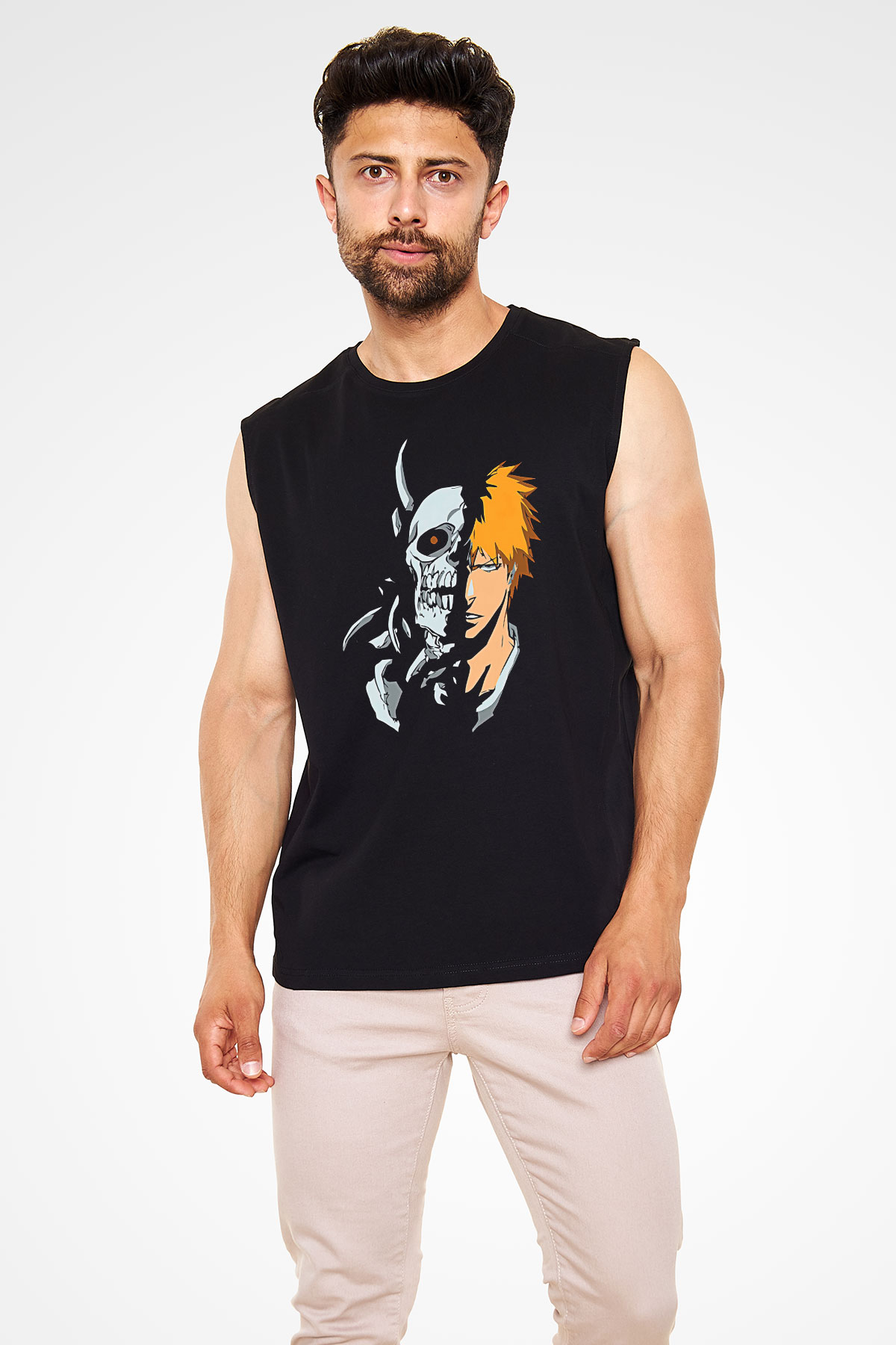 Bleach Baskılı Unisex Siyah Kolsuz Tişört - Tshirt