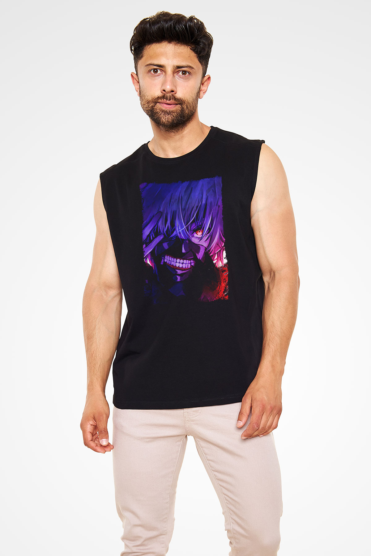 Bleach Baskılı Unisex Siyah Kolsuz Tişört - Tshirt