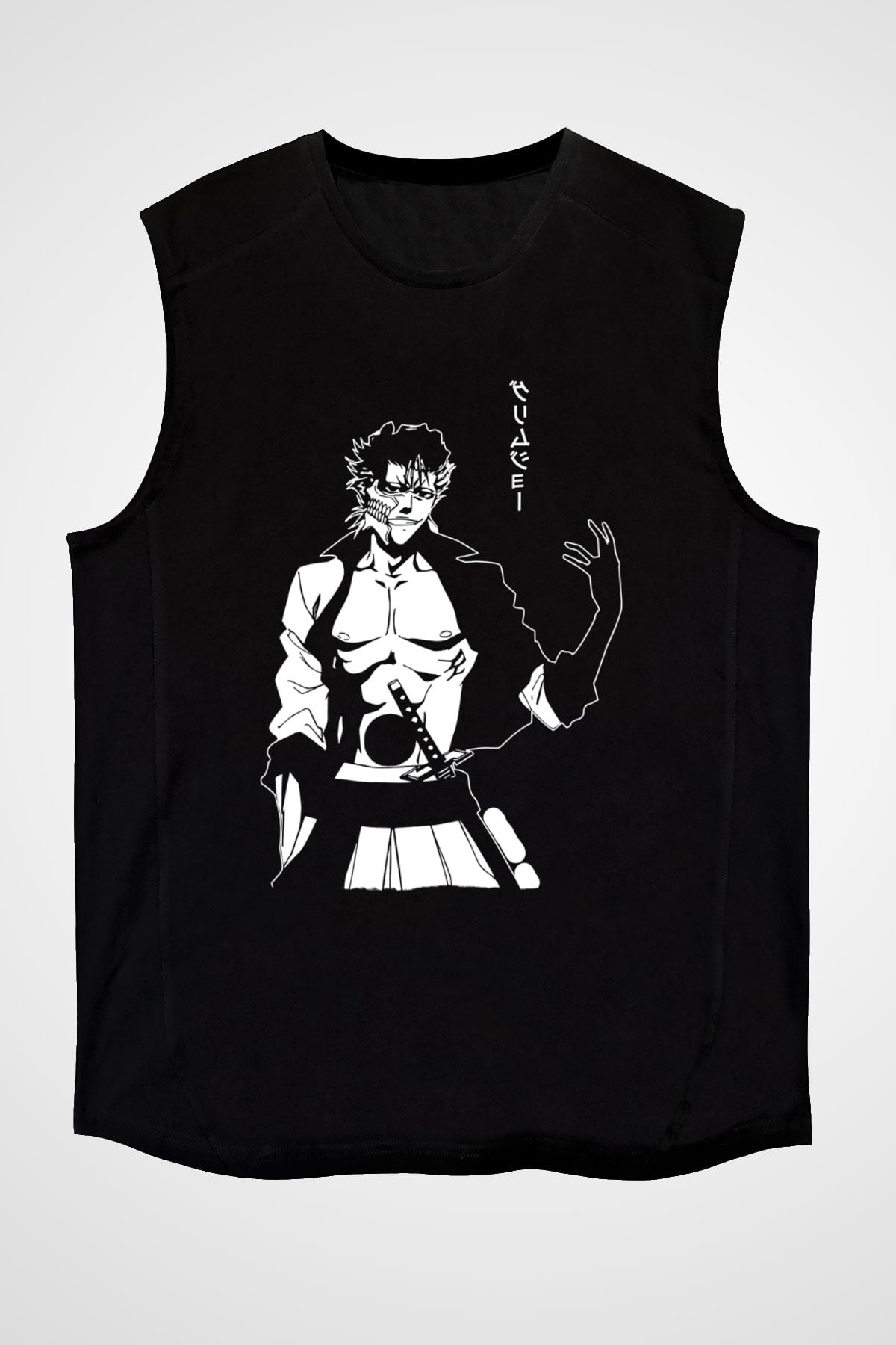 Bleach Baskılı Unisex Siyah Kolsuz Tişört - Tshirt