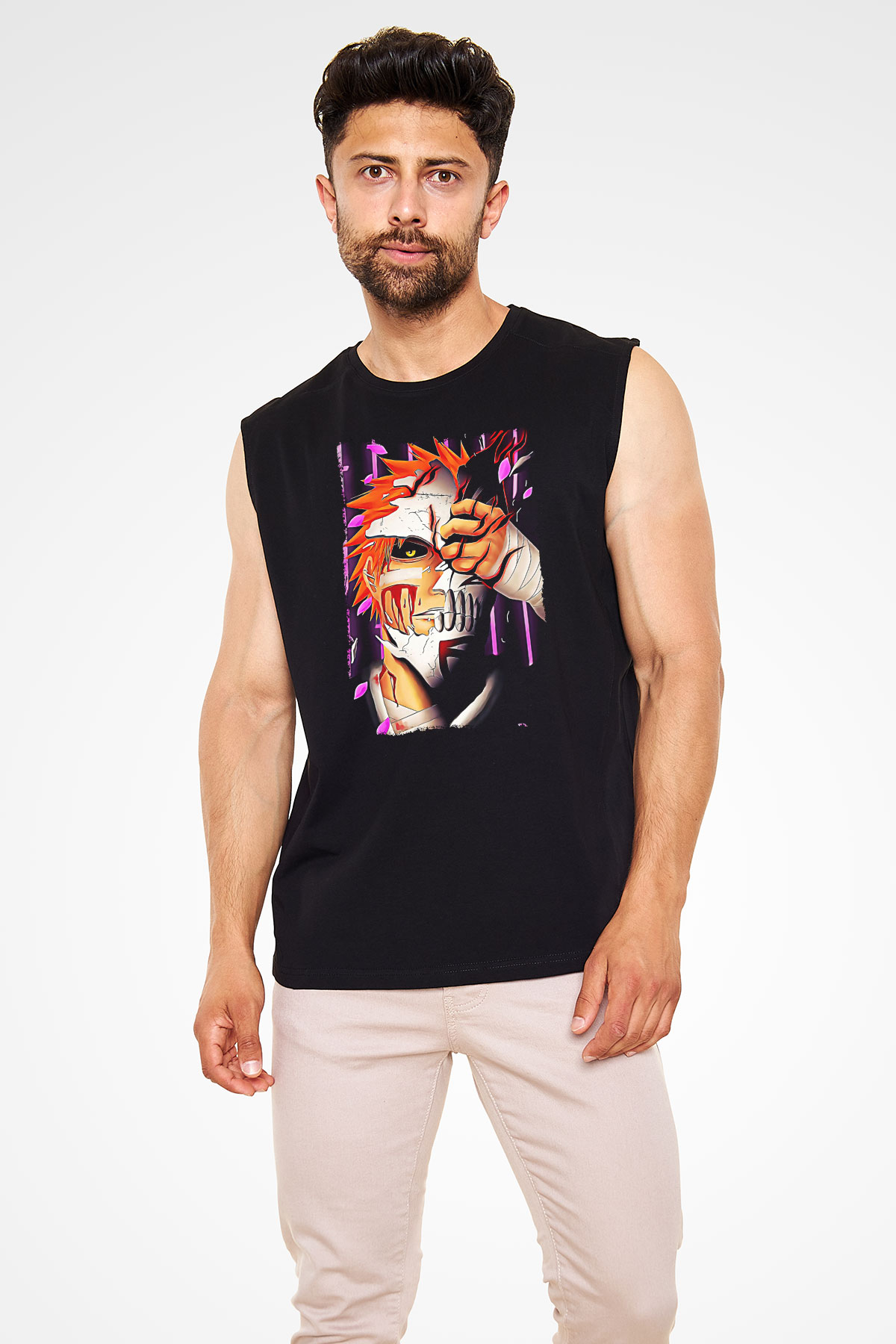 Bleach Baskılı Unisex Siyah Kolsuz Tişört - Tshirt
