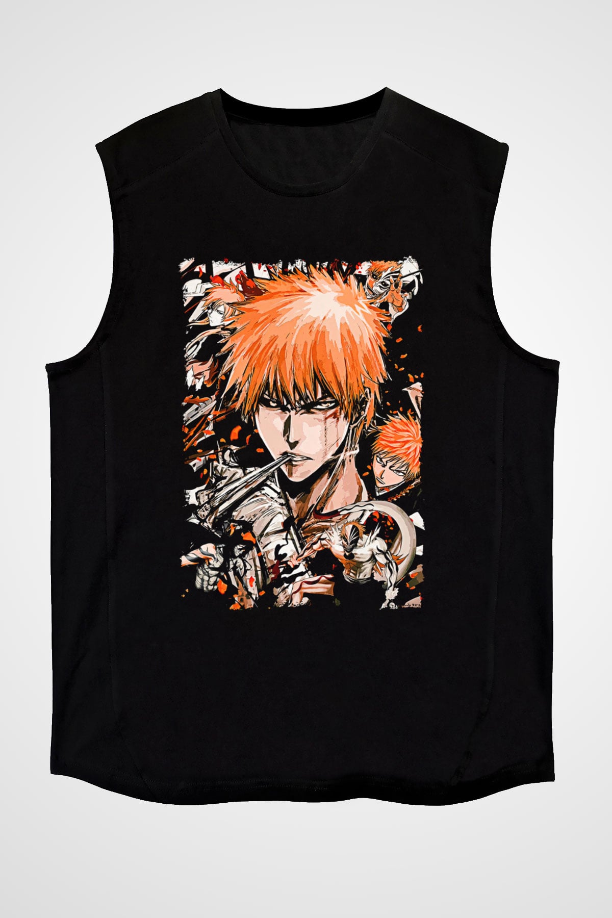 Bleach Baskılı Unisex Siyah Kolsuz Tişört - Tshirt