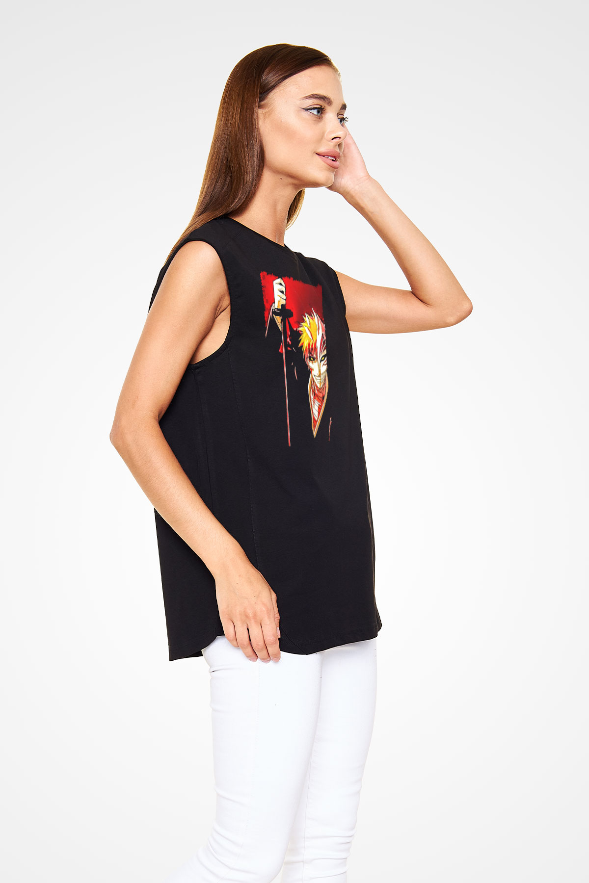 Bleach Baskılı Unisex Siyah Kolsuz Tişört - Tshirt