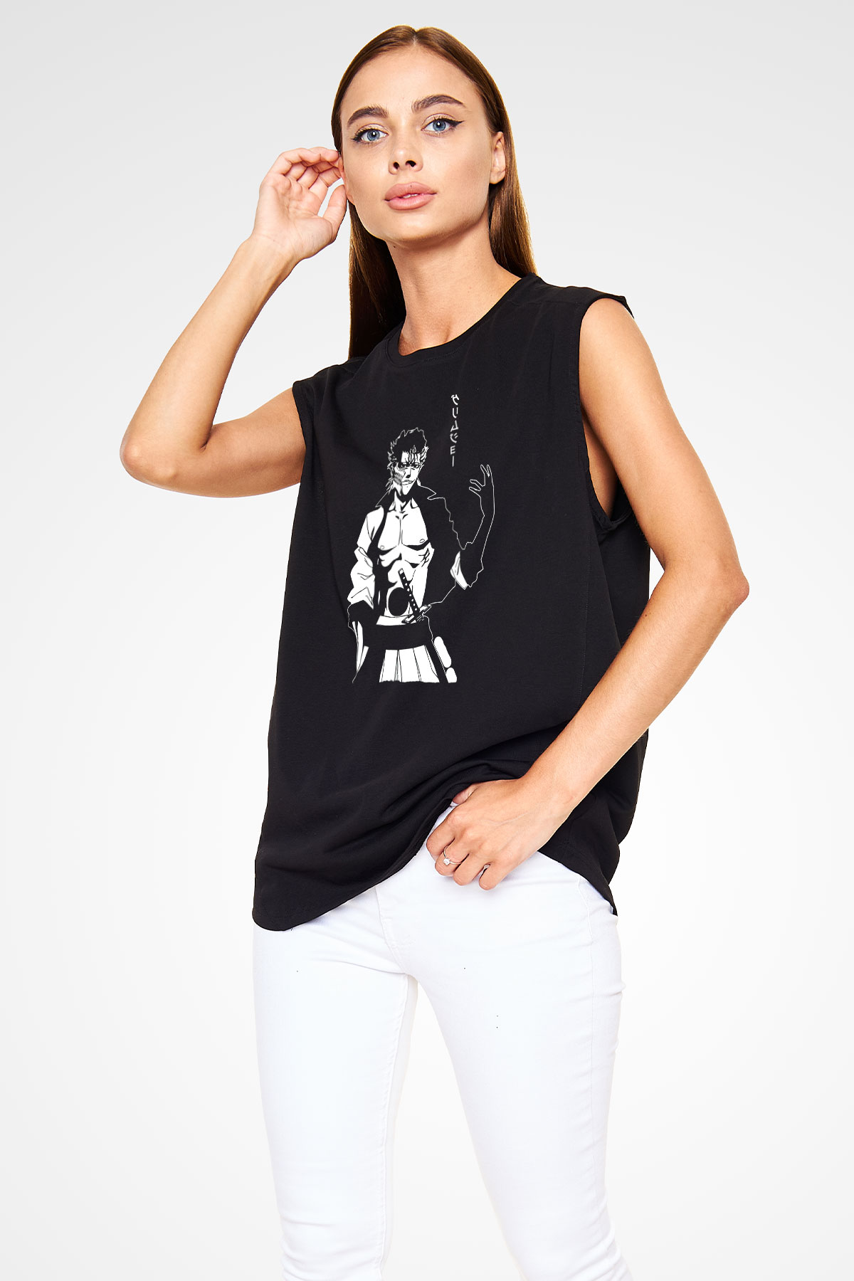 Bleach Baskılı Unisex Siyah Kolsuz Tişört - Tshirt