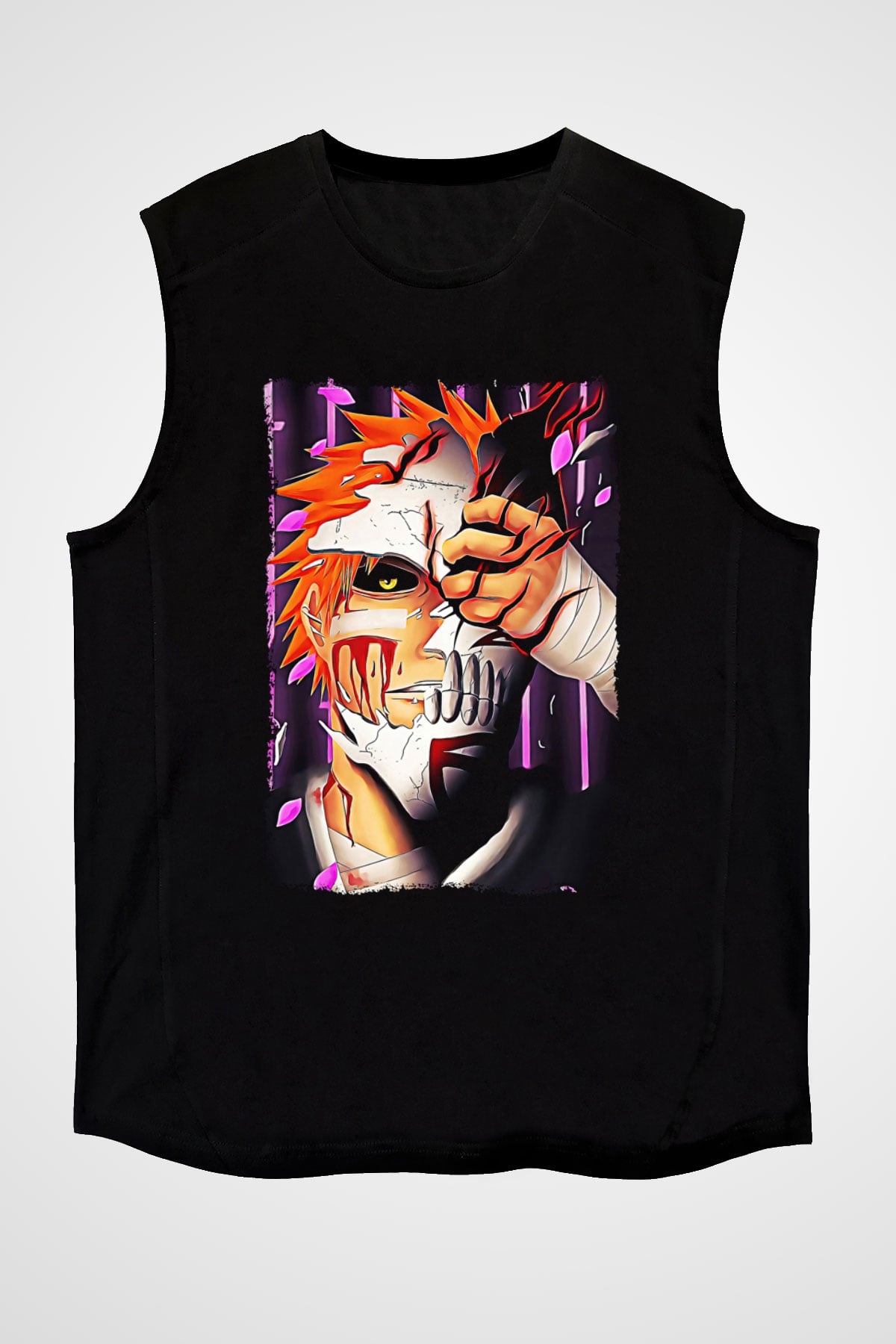 Bleach Baskılı Unisex Siyah Kolsuz Tişört - Tshirt