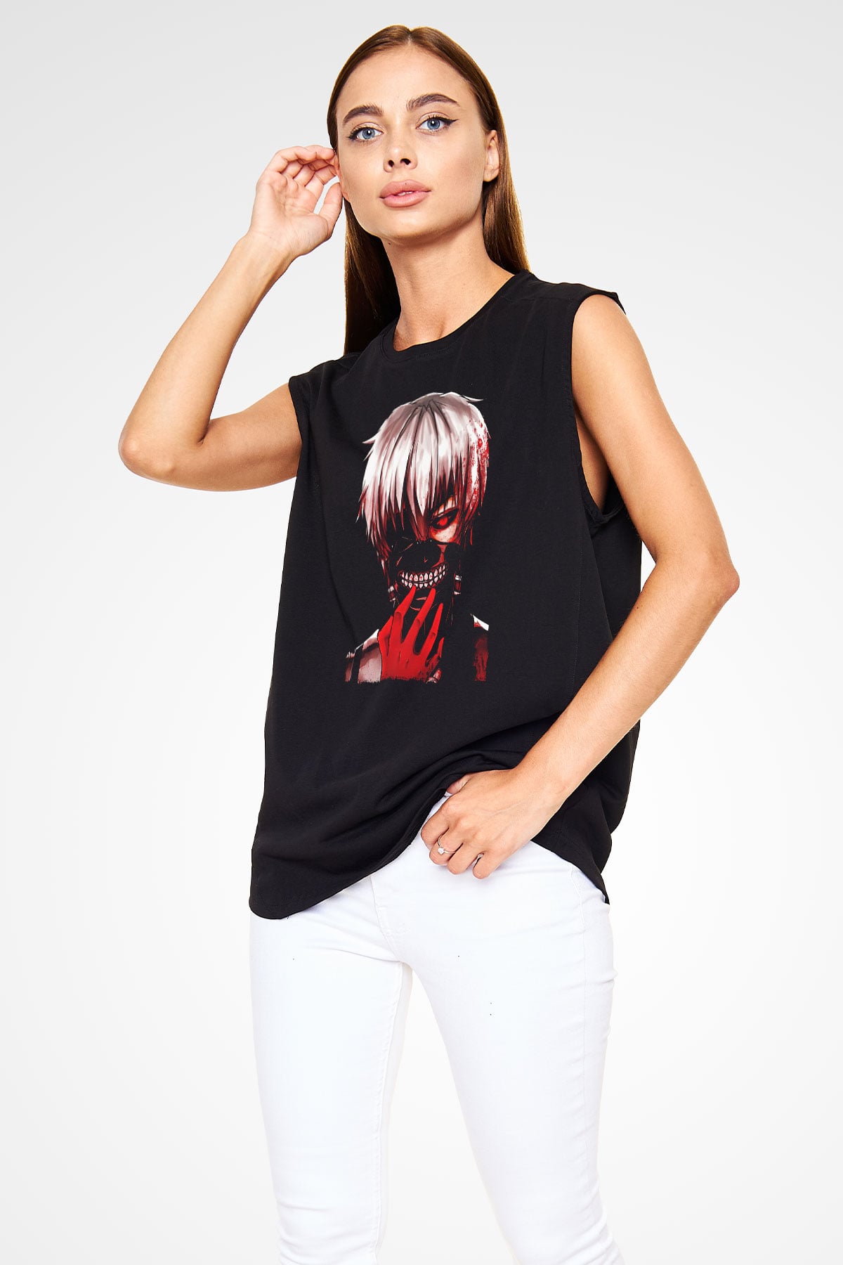 Bleach Baskılı Unisex Siyah Kolsuz Tişört - Tshirt