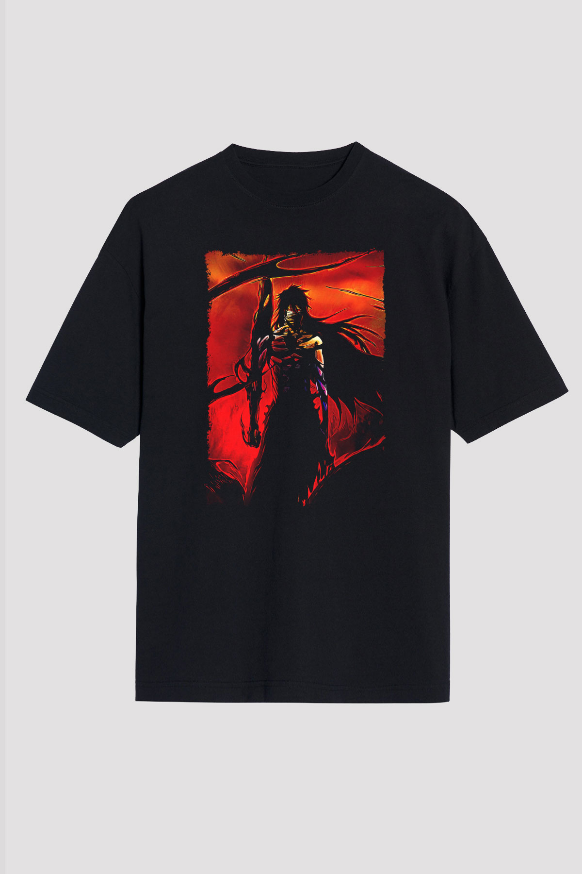 Bleach Baskılı Unisex Siyah Oversize Tişört - Tshirt