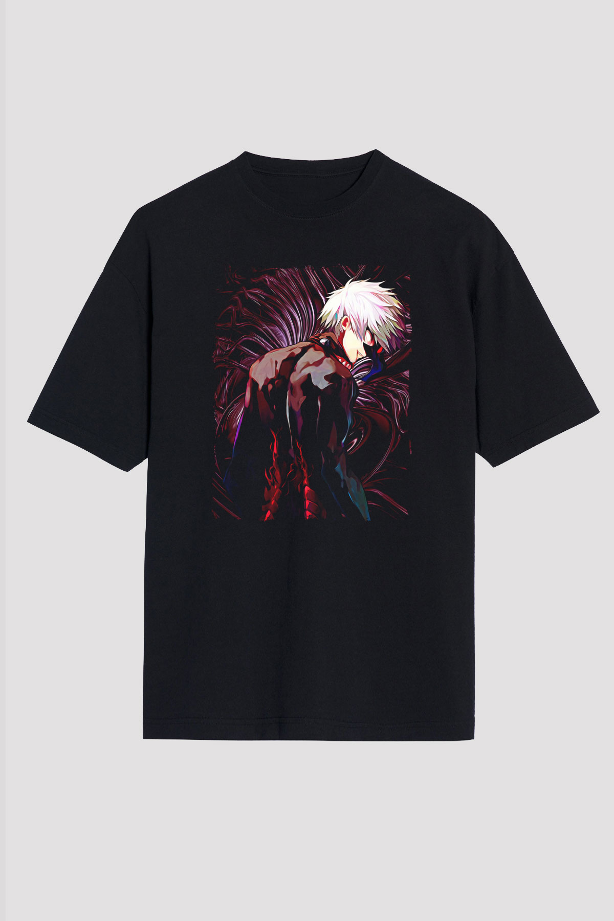 Bleach Baskılı Unisex Siyah Oversize Tişört - Tshirt