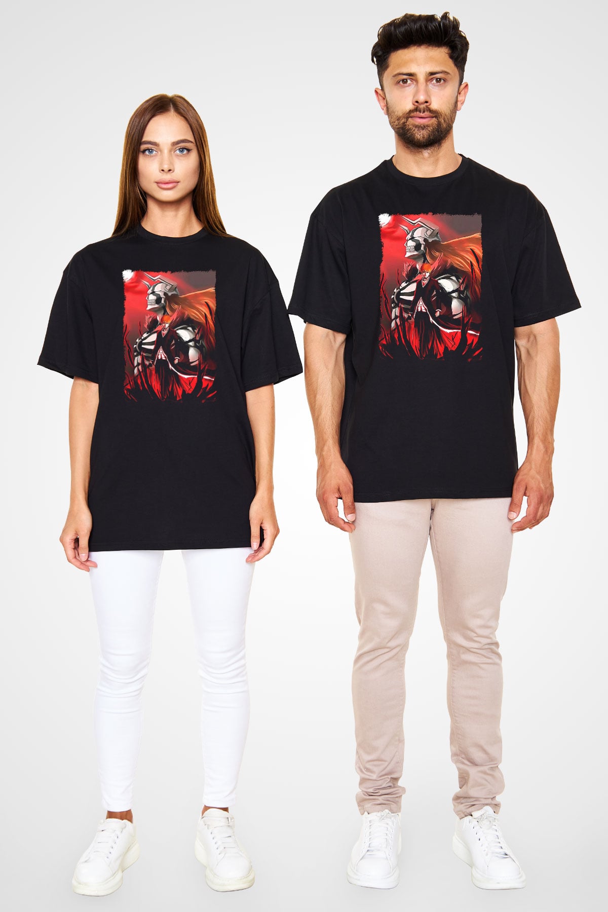 Bleach Baskılı Unisex Siyah Oversize Tişört - Tshirt