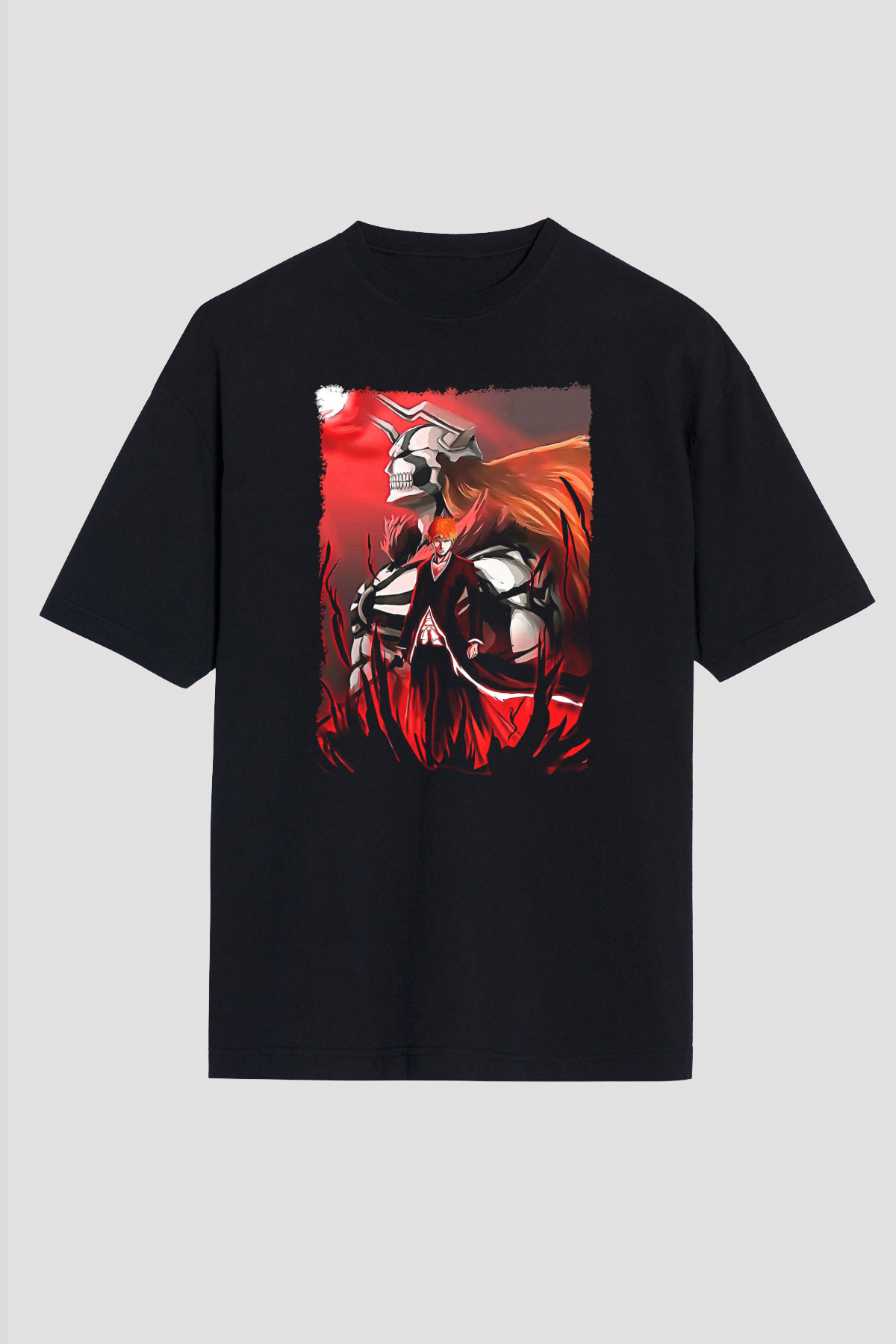 Bleach Baskılı Unisex Siyah Oversize Tişört - Tshirt