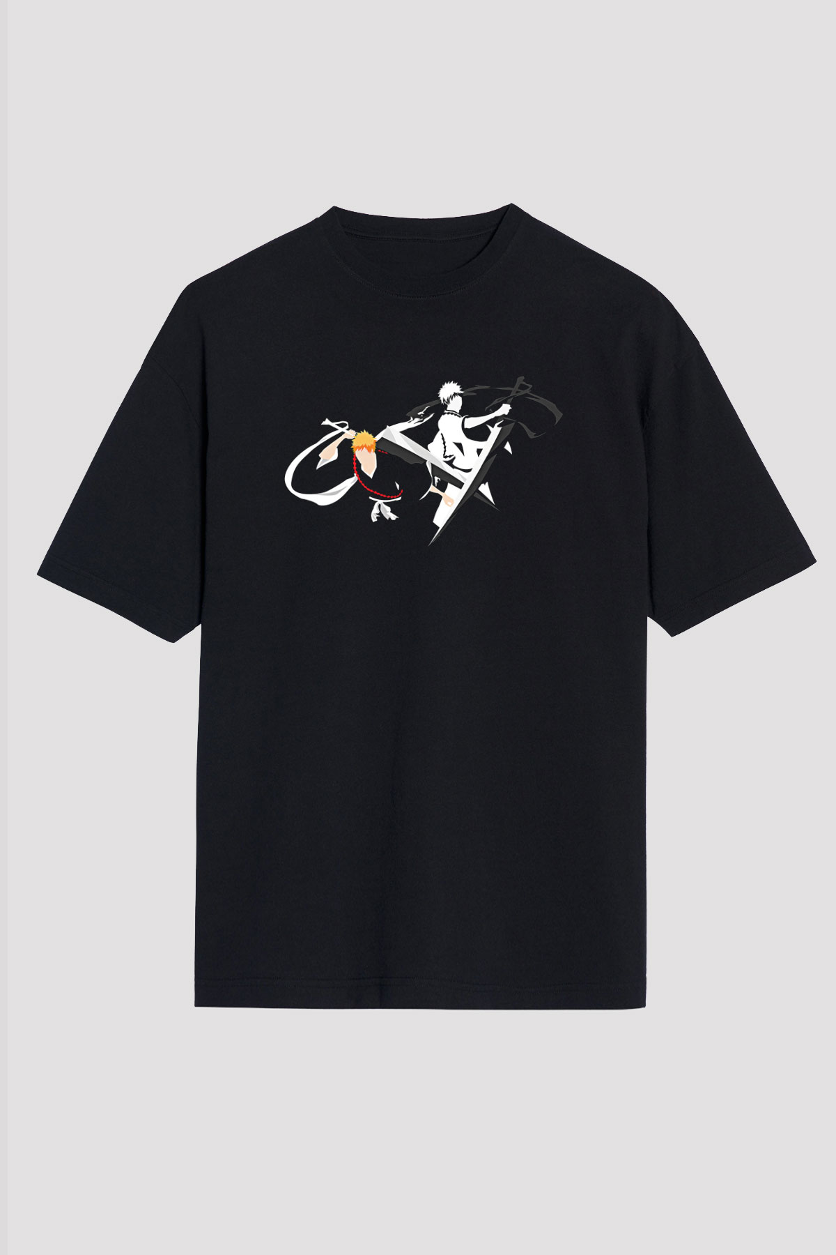 Bleach Baskılı Unisex Siyah Oversize Tişört - Tshirt