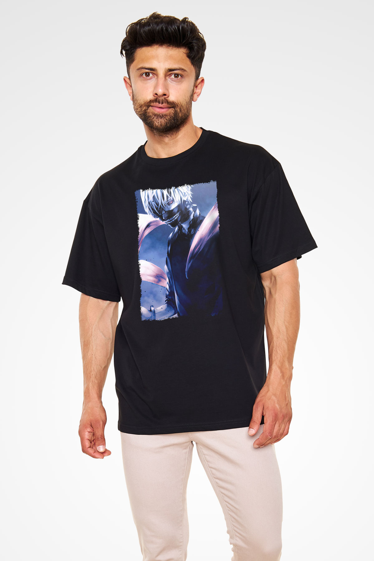 Bleach Baskılı Unisex Siyah Oversize Tişört - Tshirt