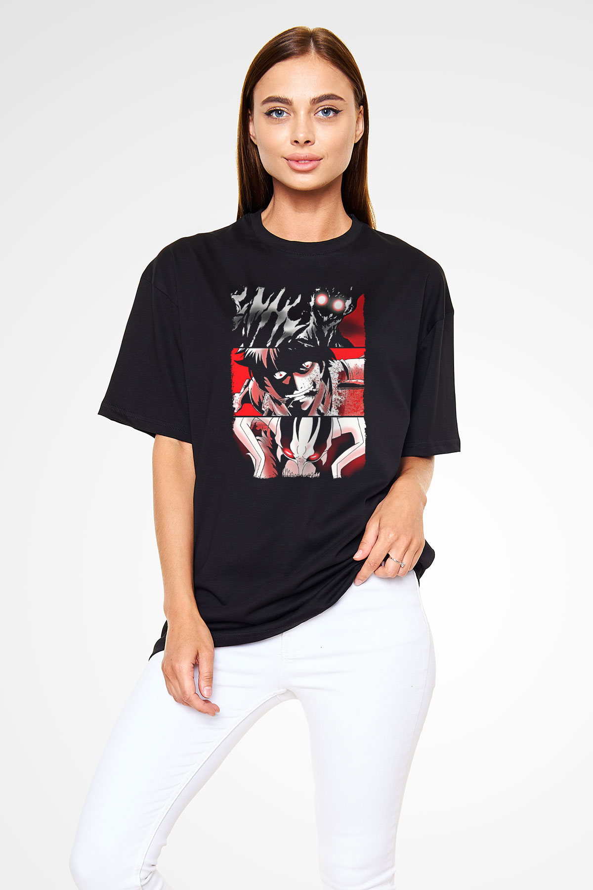 Bleach Baskılı Unisex Siyah Oversize Tişört - Tshirt
