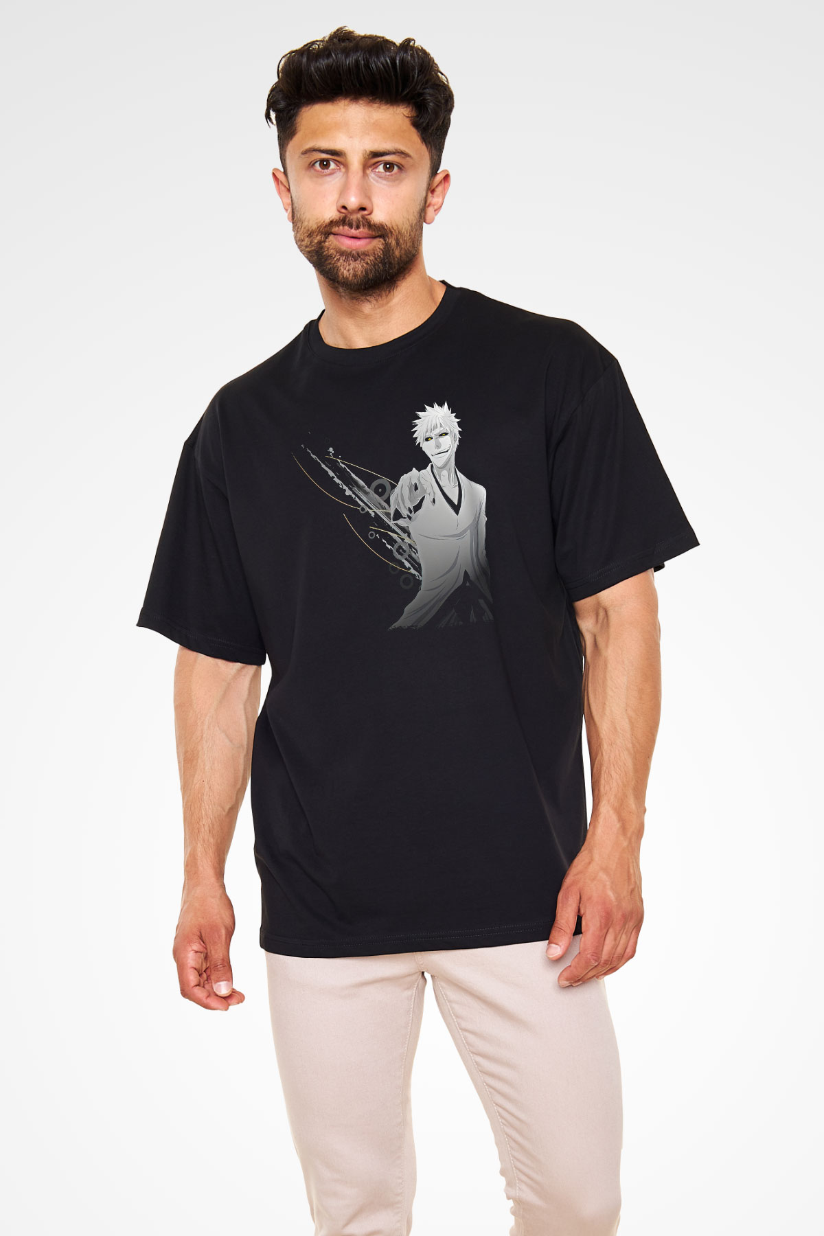 Bleach Baskılı Unisex Siyah Oversize Tişört - Tshirt