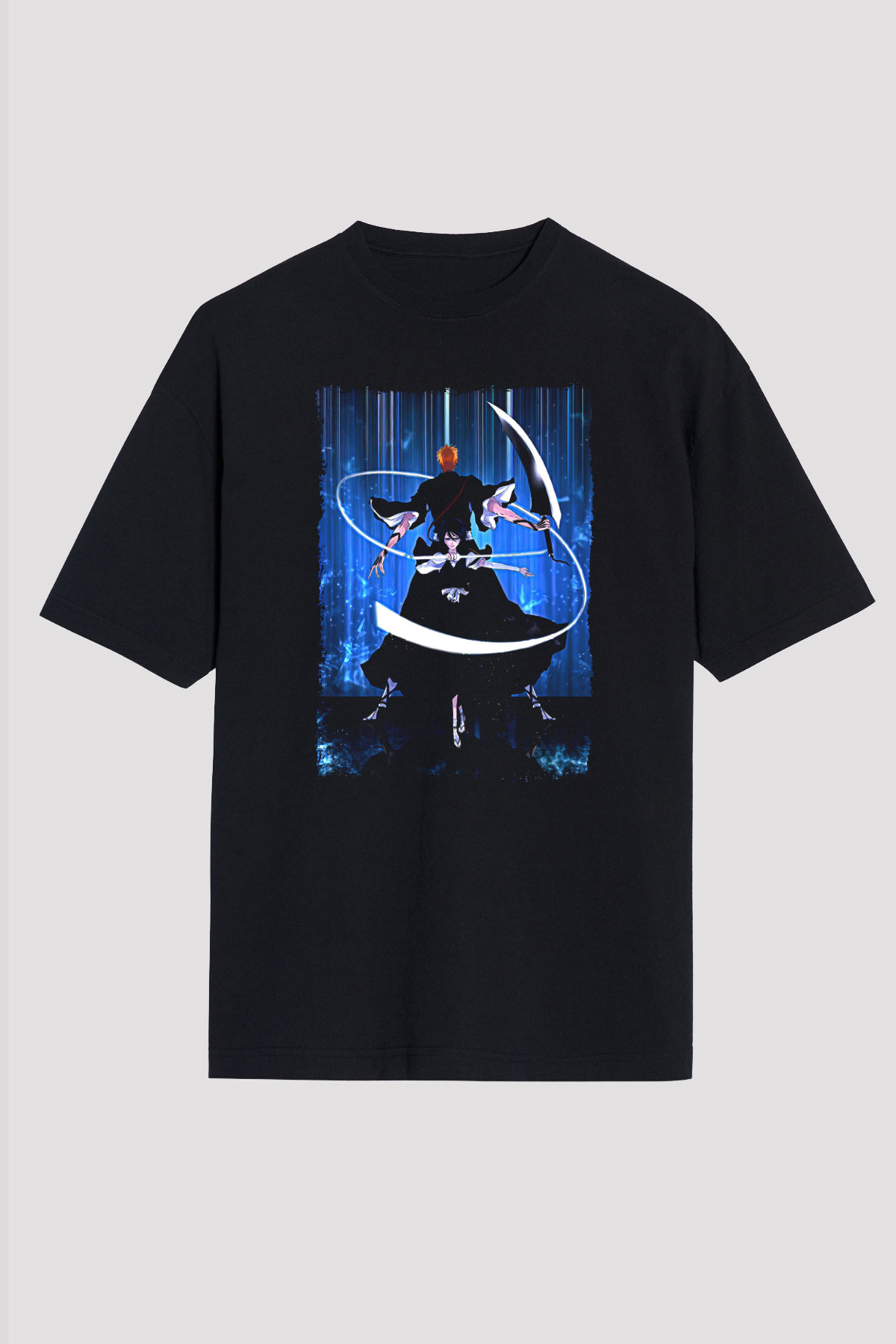 Bleach Baskılı Unisex Siyah Oversize Tişört - Tshirt