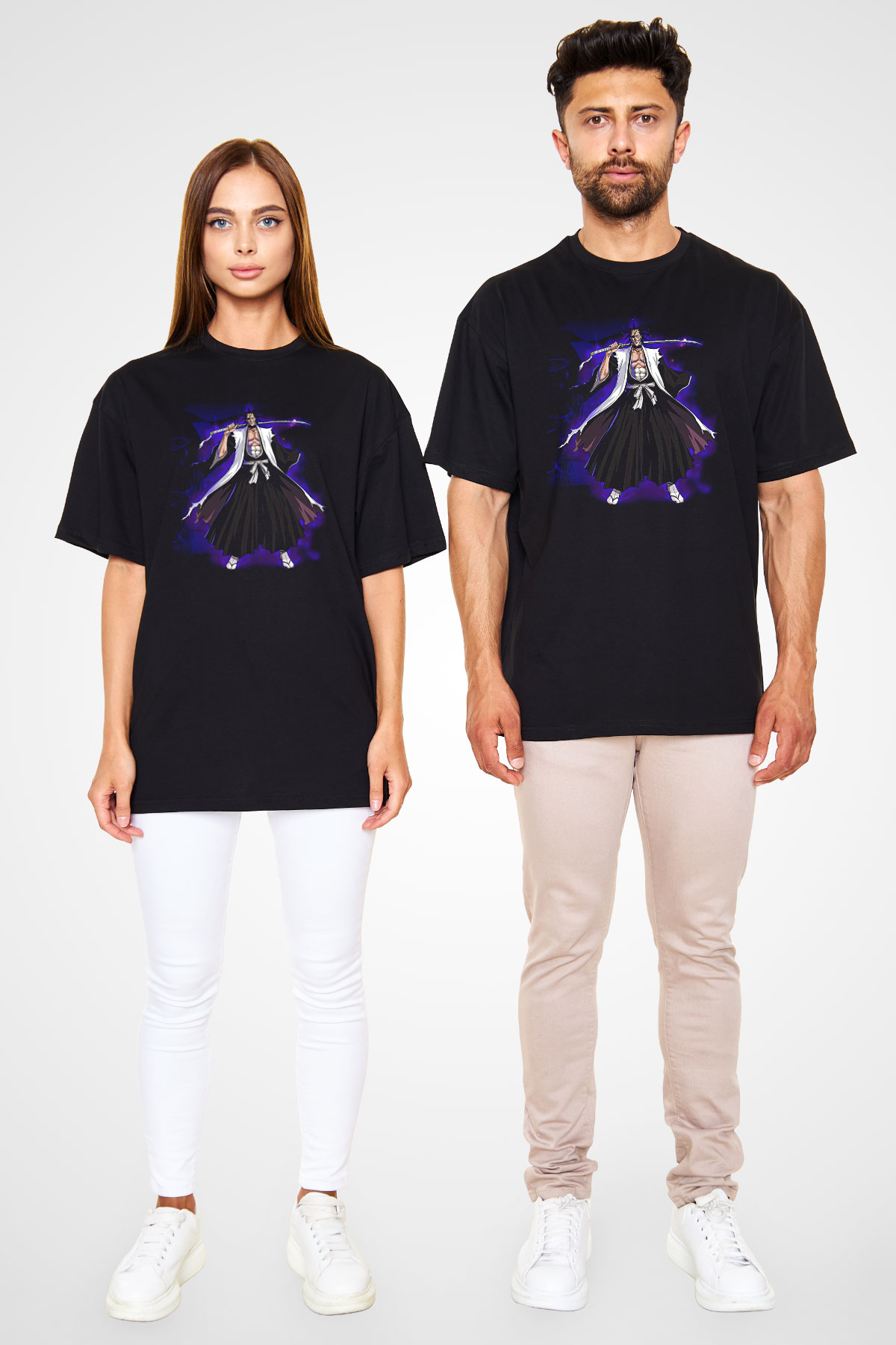 Bleach Baskılı Unisex Siyah Oversize Tişört - Tshirt