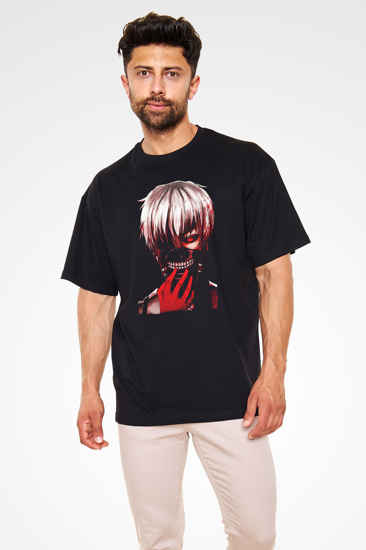 Bleach Baskılı Unisex Siyah Oversize Tişört - Tshirt