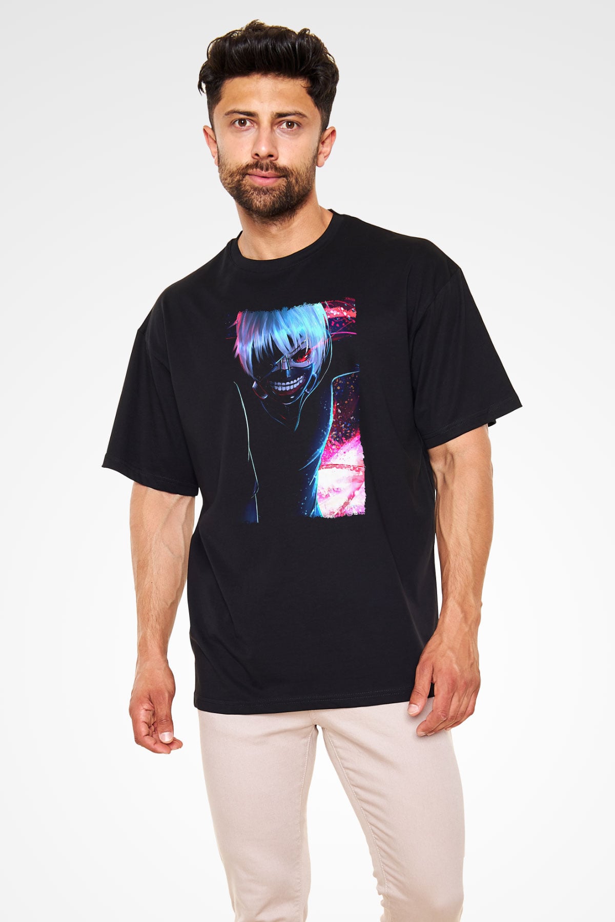 Bleach Baskılı Unisex Siyah Oversize Tişört - Tshirt