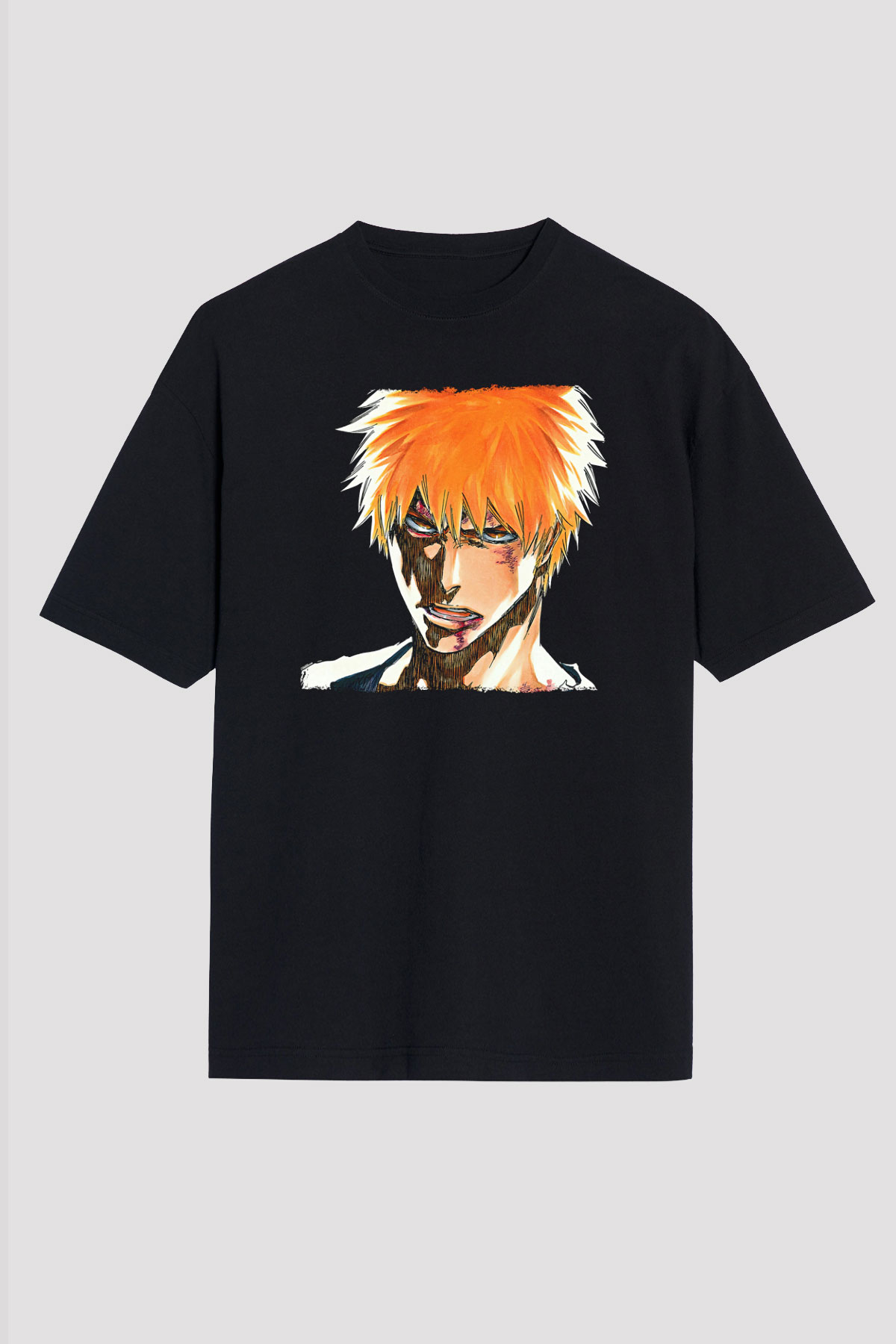 Bleach Baskılı Unisex Siyah Oversize Tişört - Tshirt