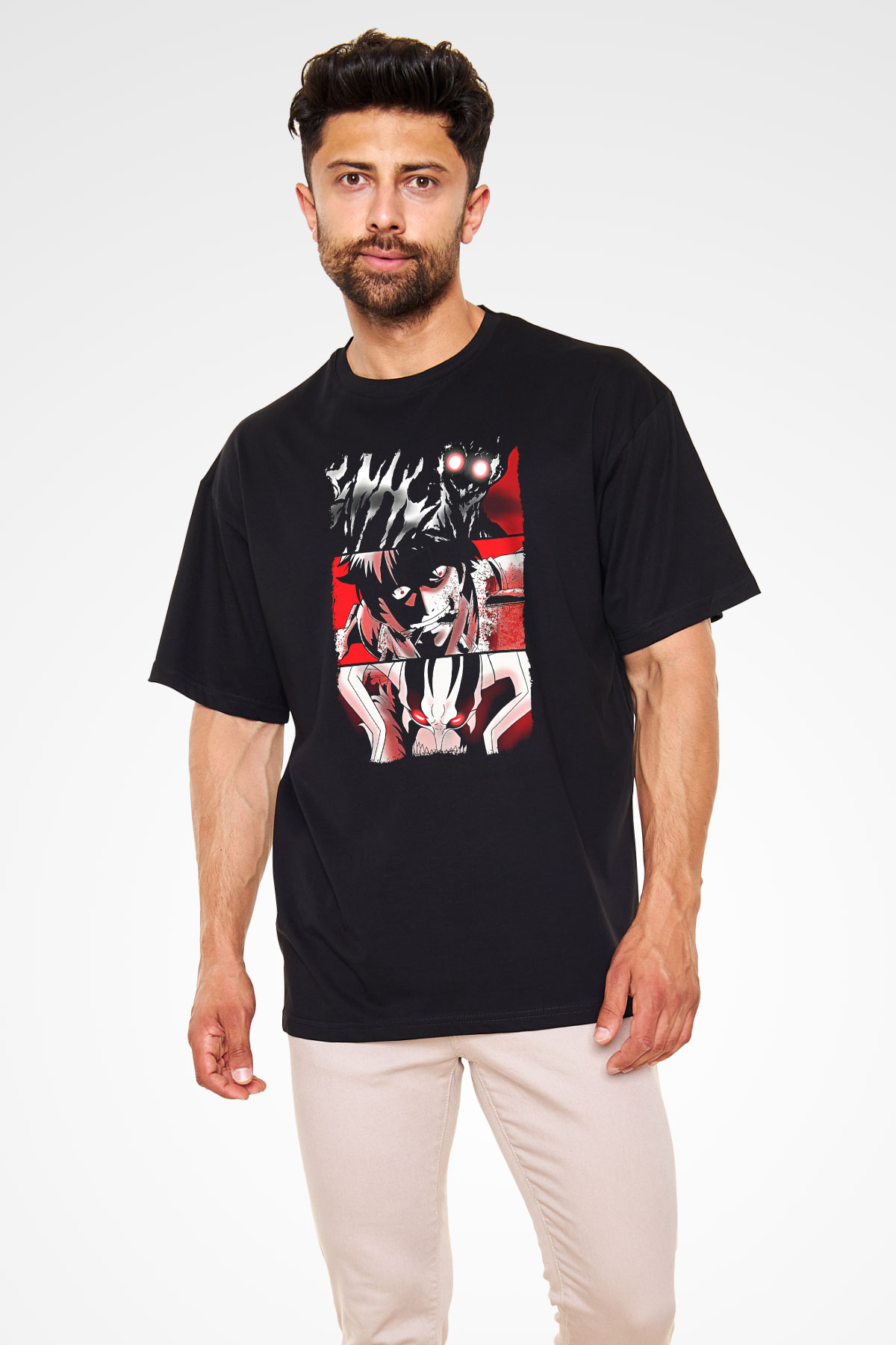 Bleach Baskılı Unisex Siyah Oversize Tişört - Tshirt