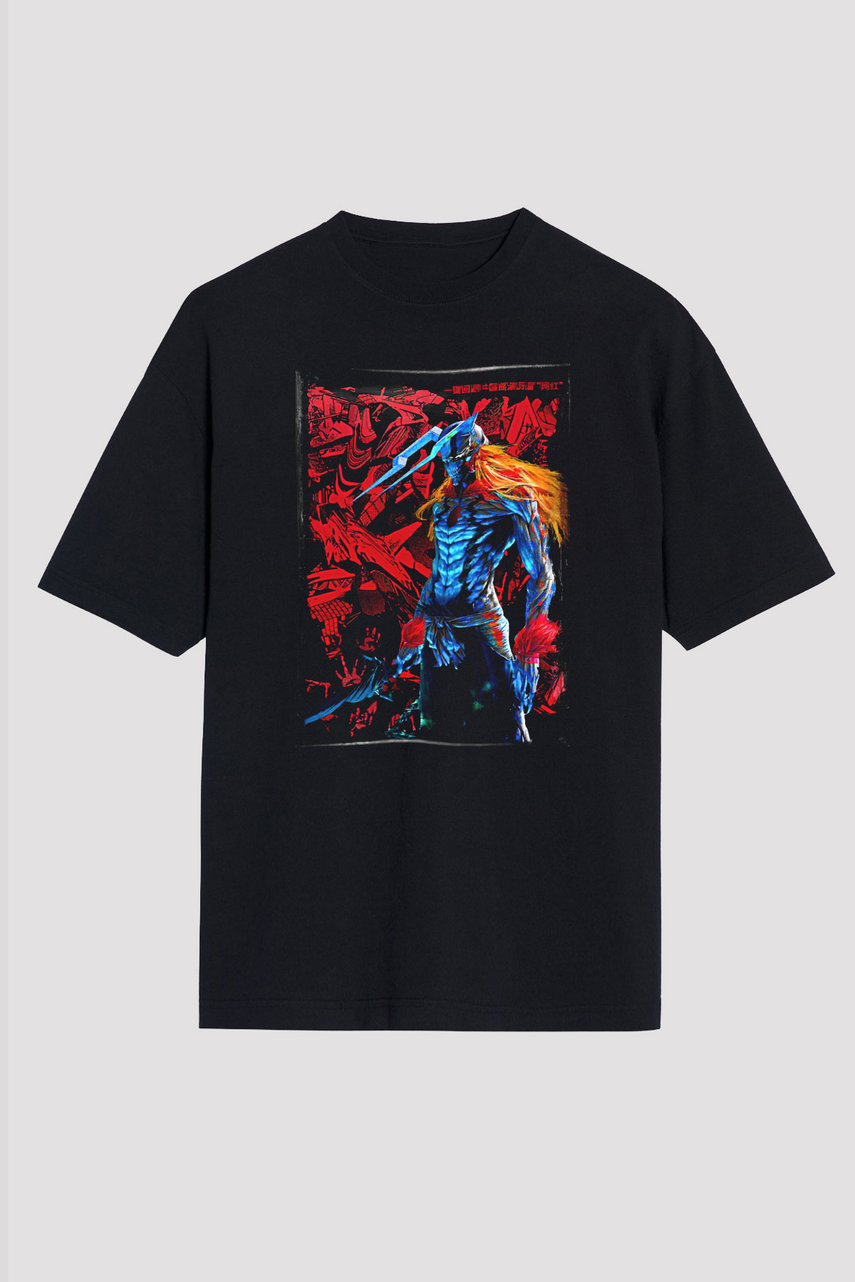 Bleach Baskılı Unisex Siyah Oversize Tişört - Tshirt