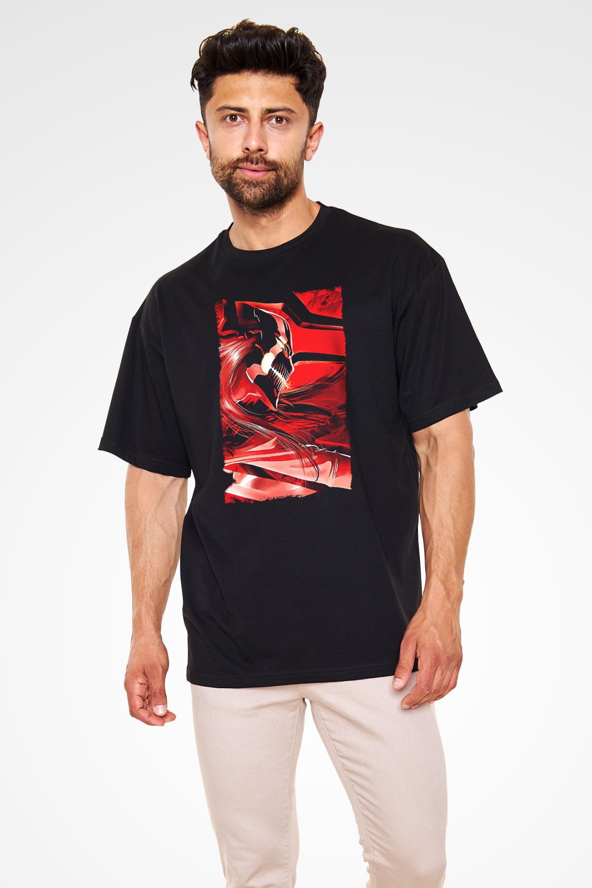 Bleach Baskılı Unisex Siyah Oversize Tişört - Tshirt