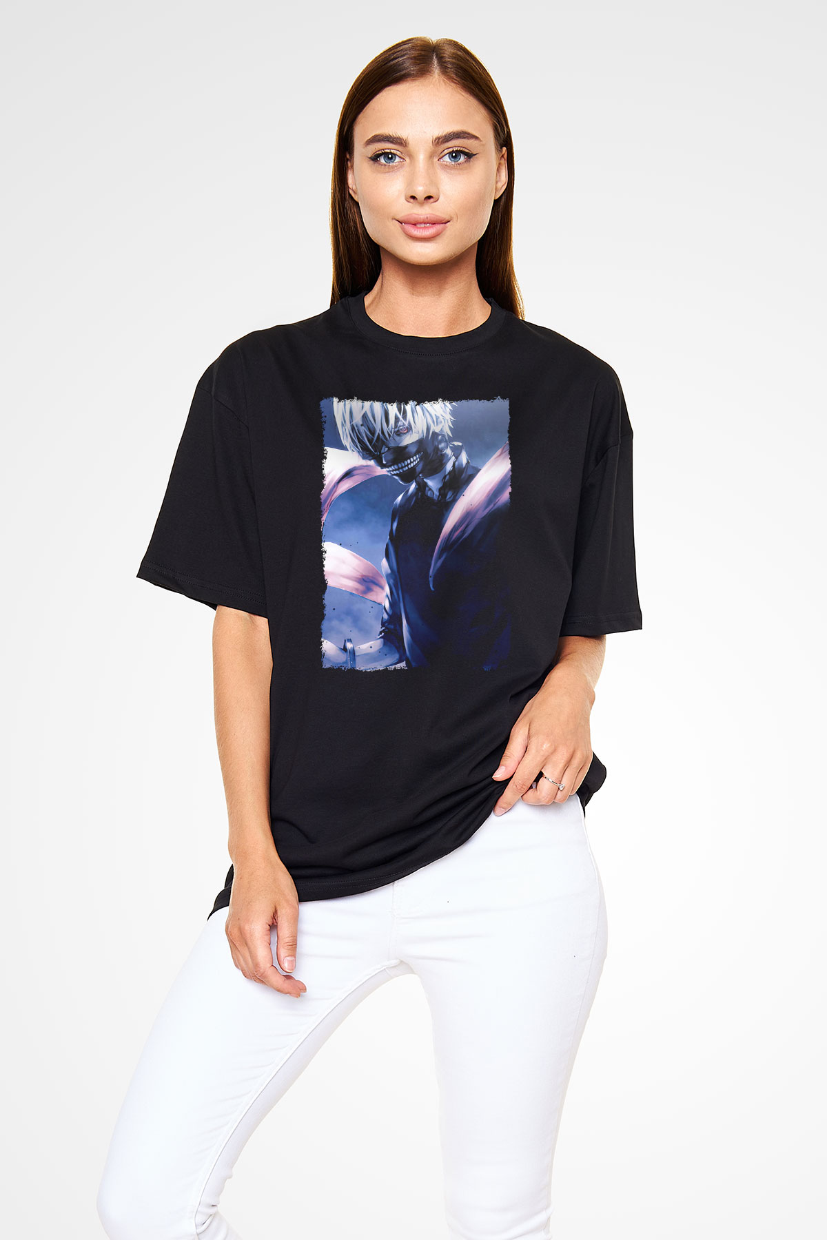 Bleach Baskılı Unisex Siyah Oversize Tişört - Tshirt