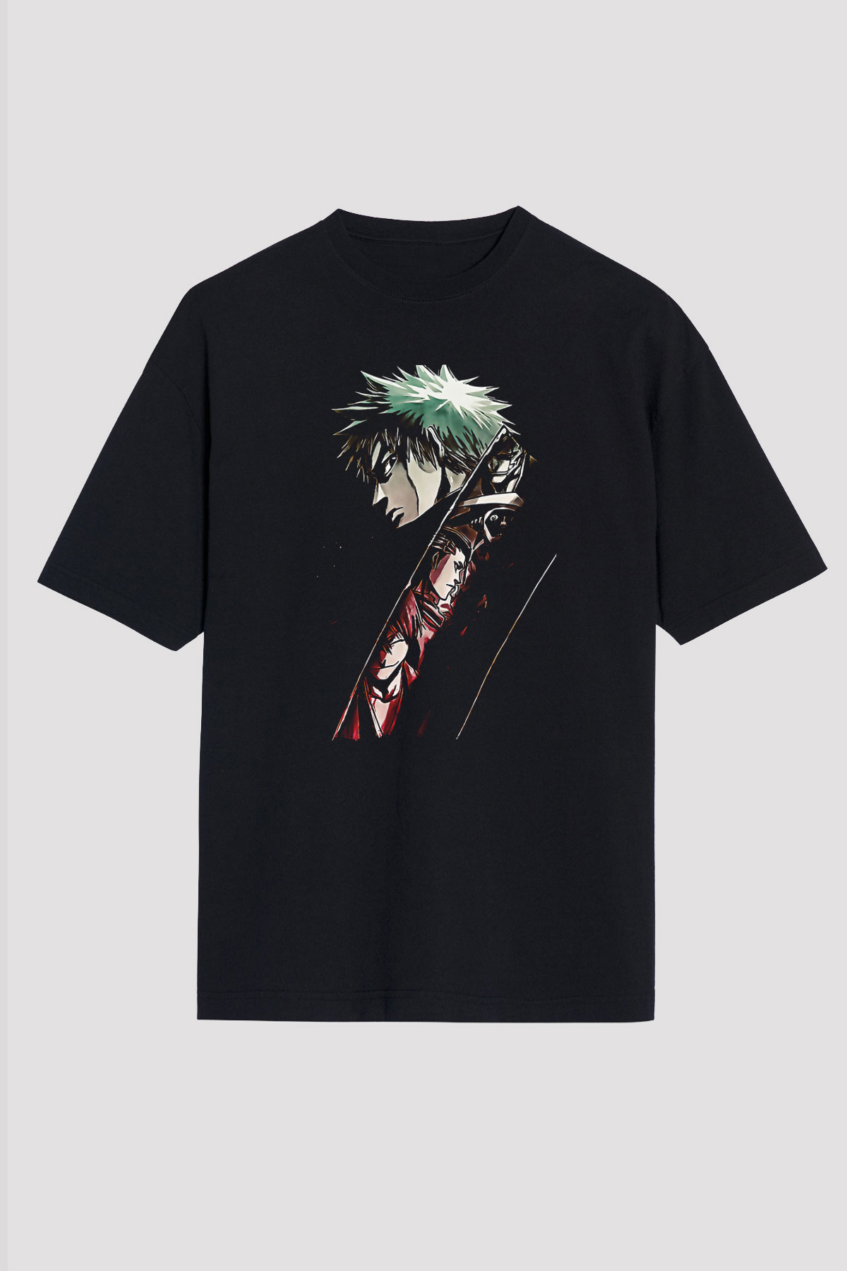 Bleach Baskılı Unisex Siyah Oversize Tişört - Tshirt