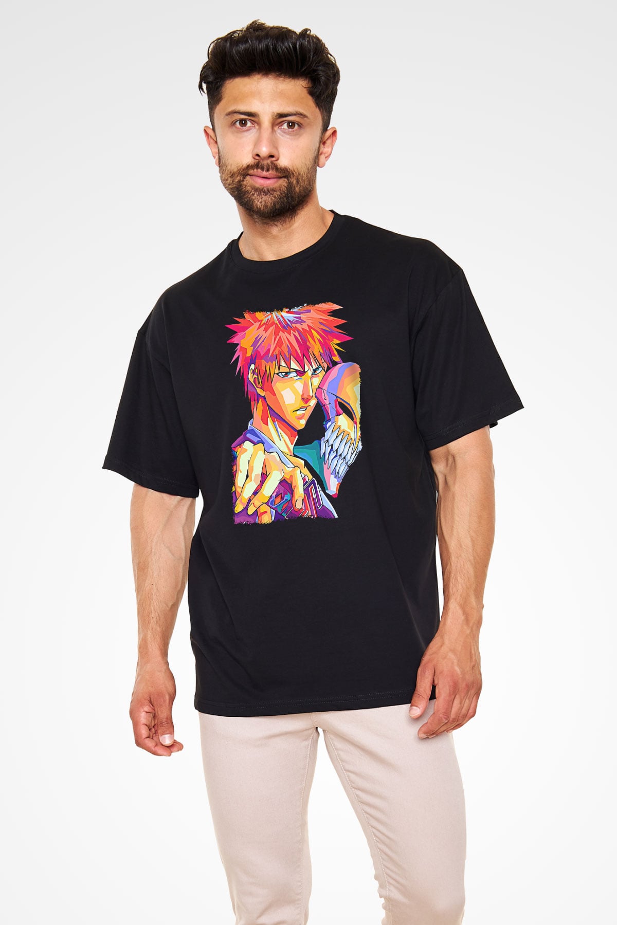 Bleach Baskılı Unisex Siyah Oversize Tişört - Tshirt