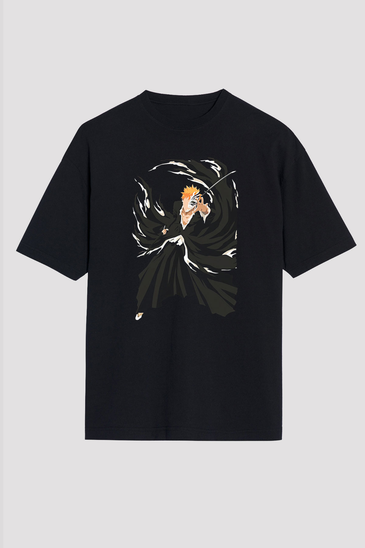 Bleach Baskılı Unisex Siyah Oversize Tişört - Tshirt