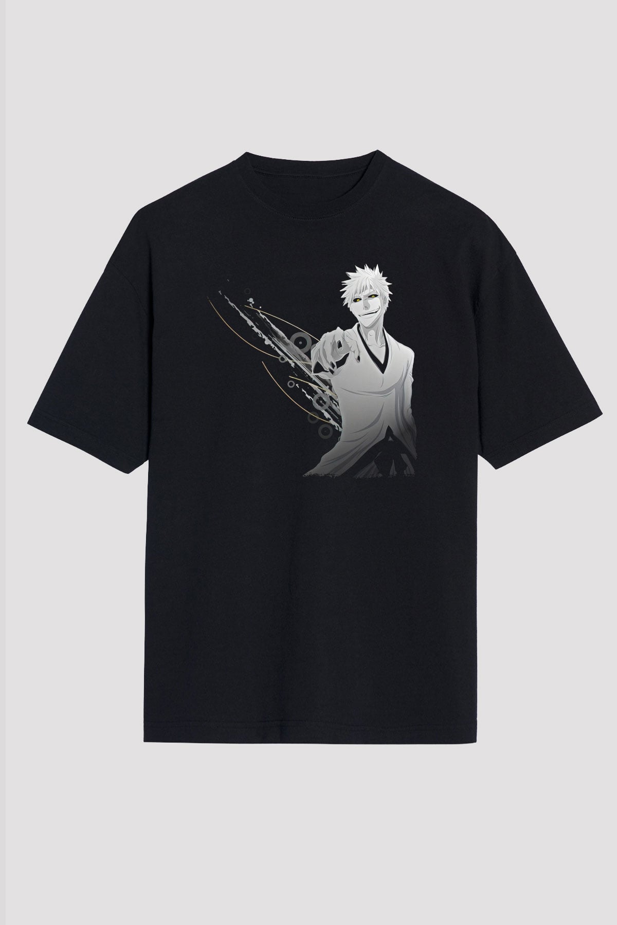 Bleach Baskılı Unisex Siyah Oversize Tişört - Tshirt