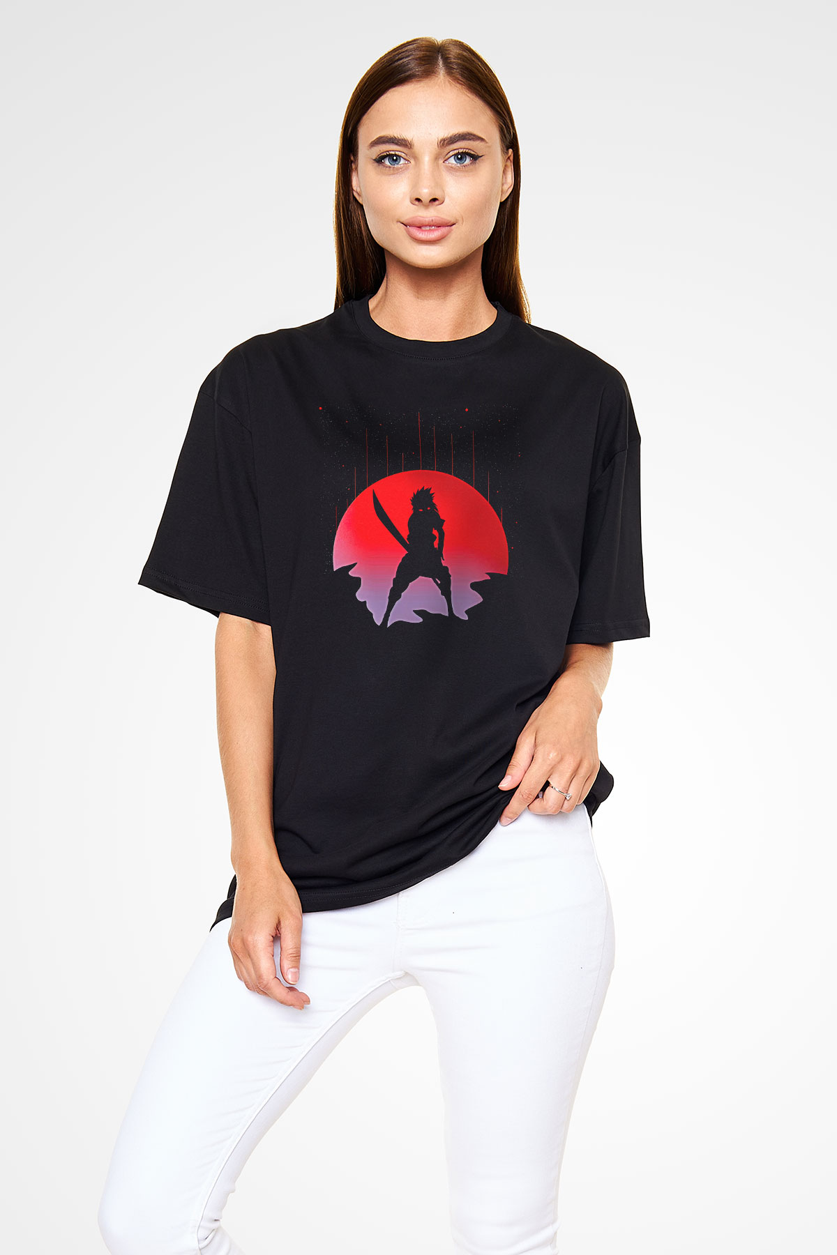 Bleach Baskılı Unisex Siyah Oversize Tişört - Tshirt