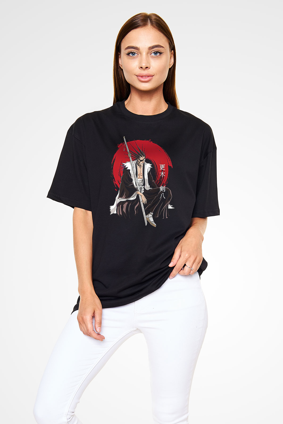 Bleach Baskılı Unisex Siyah Oversize Tişört - Tshirt