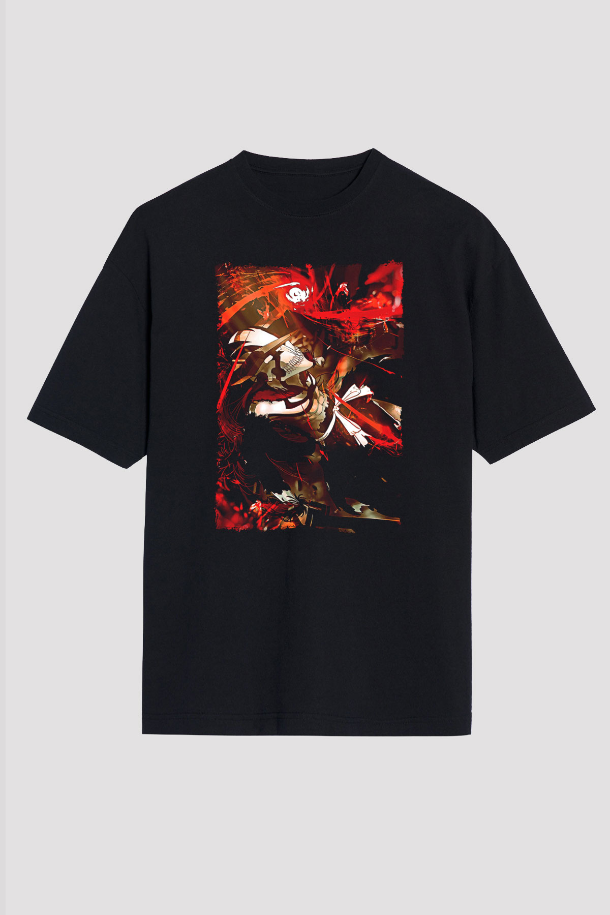 Bleach Baskılı Unisex Siyah Oversize Tişört - Tshirt