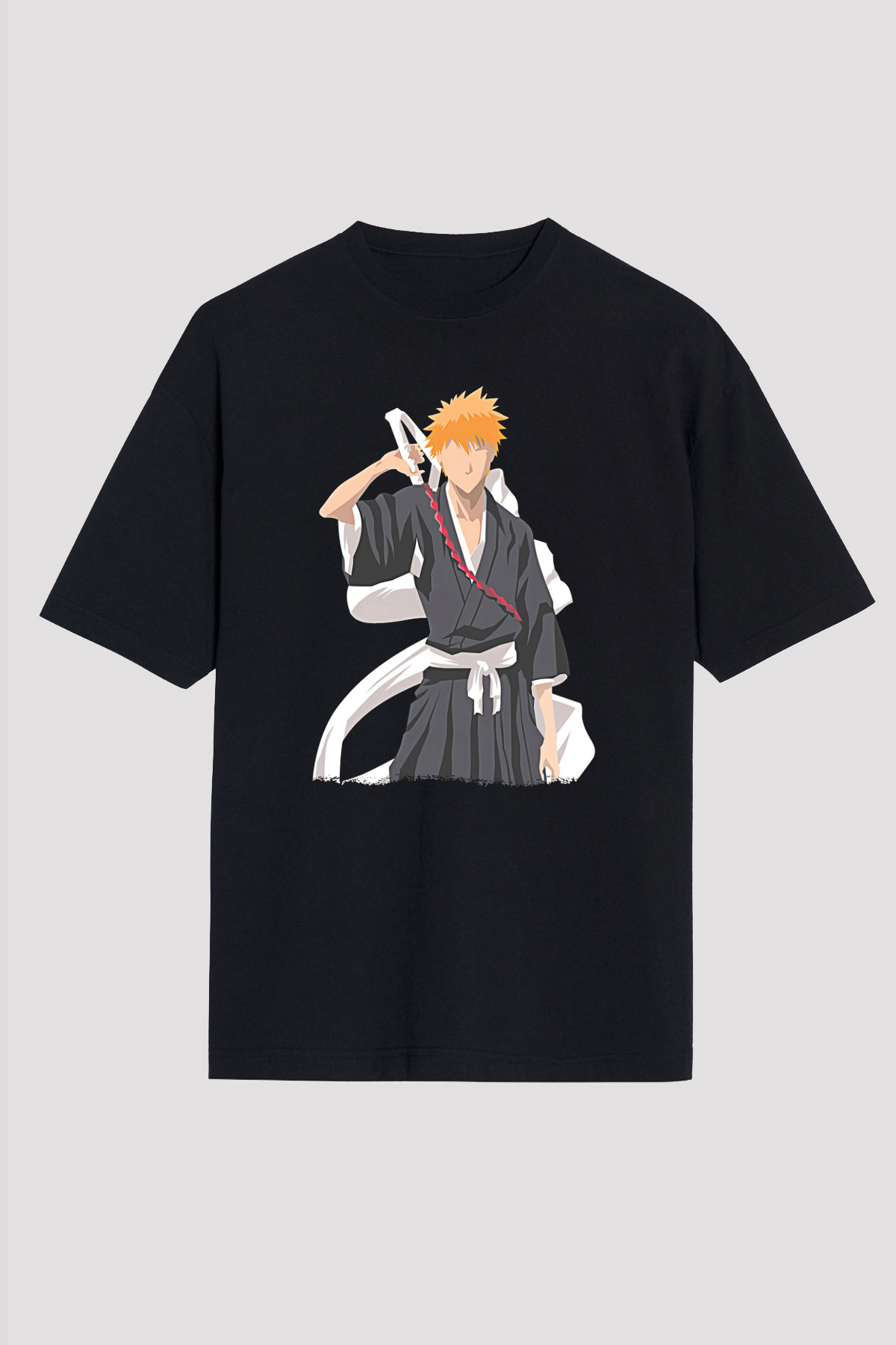 Bleach Baskılı Unisex Siyah Oversize Tişört - Tshirt