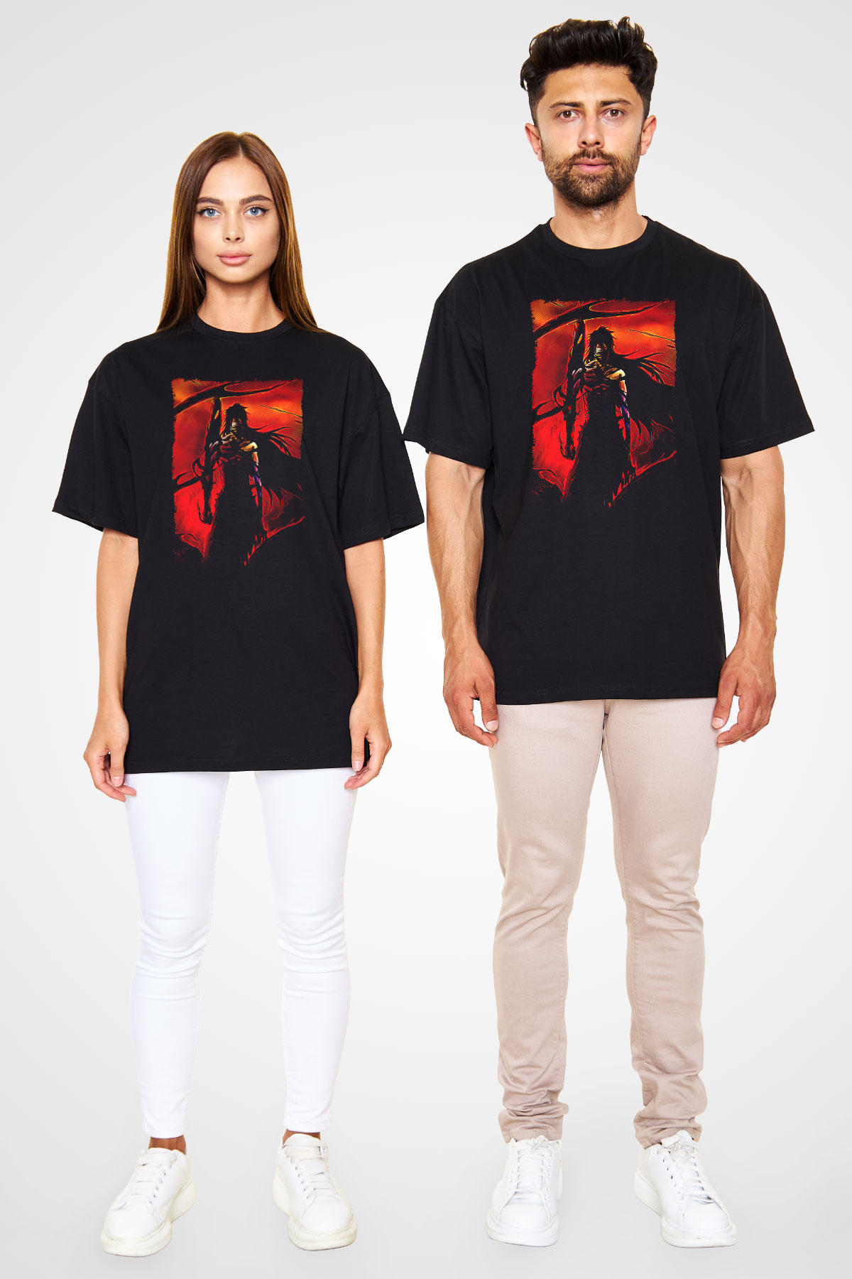 Bleach Baskılı Unisex Siyah Oversize Tişört - Tshirt