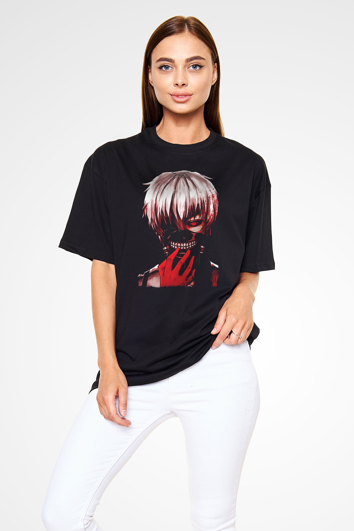 Bleach Baskılı Unisex Siyah Oversize Tişört - Tshirt