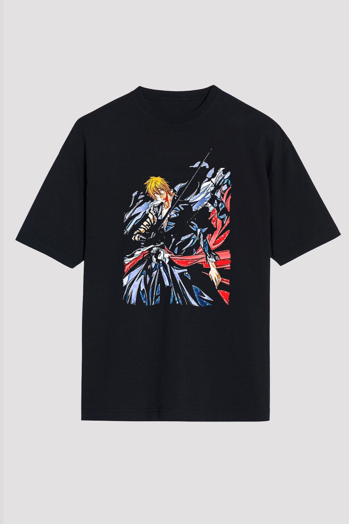 Bleach Baskılı Unisex Siyah Oversize Tişört - Tshirt