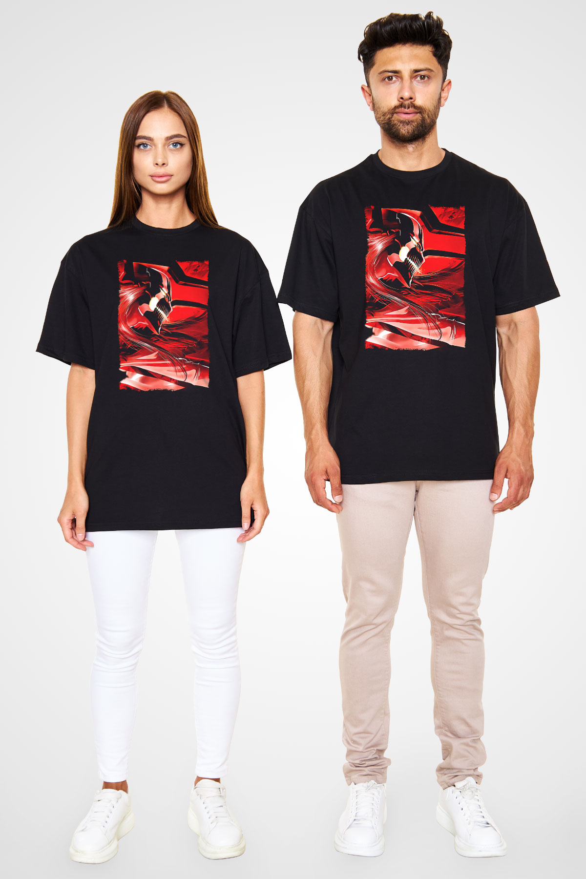 Bleach Baskılı Unisex Siyah Oversize Tişört - Tshirt