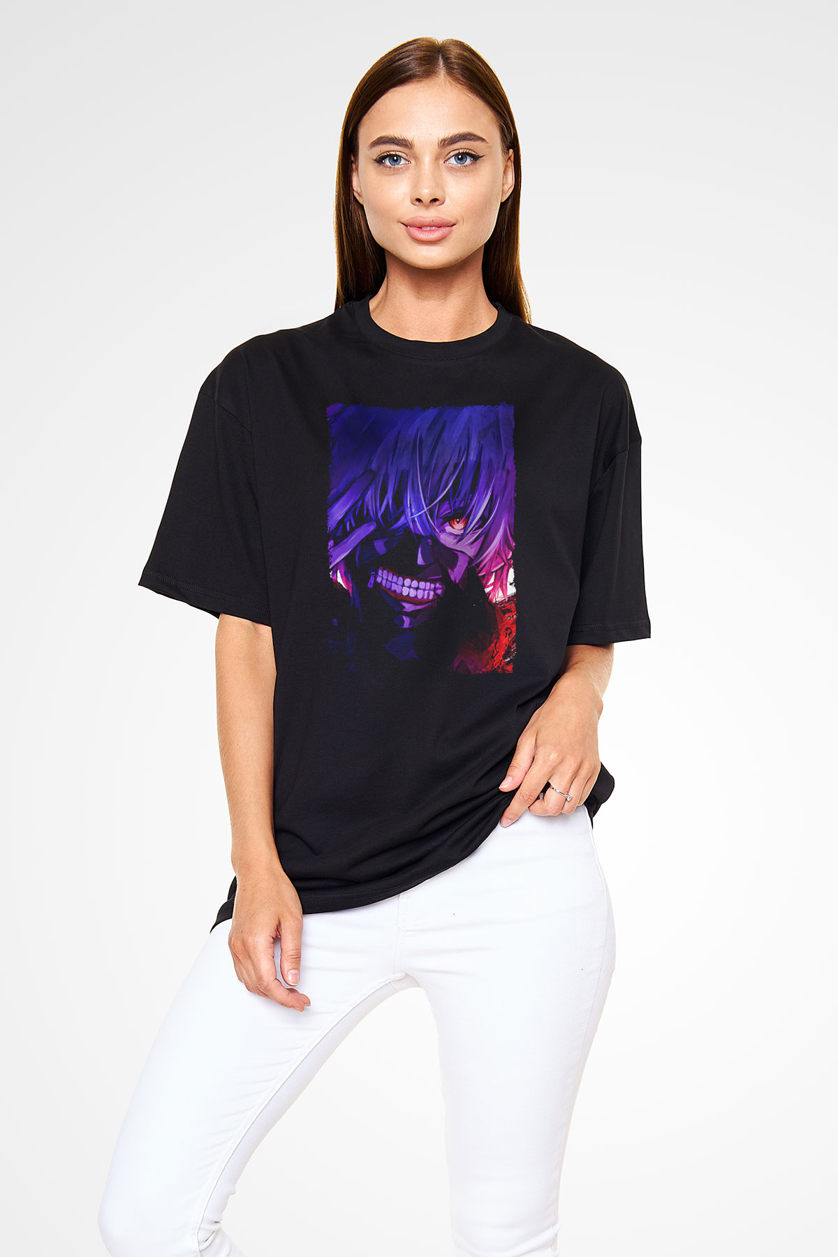 Bleach Baskılı Unisex Siyah Oversize Tişört - Tshirt