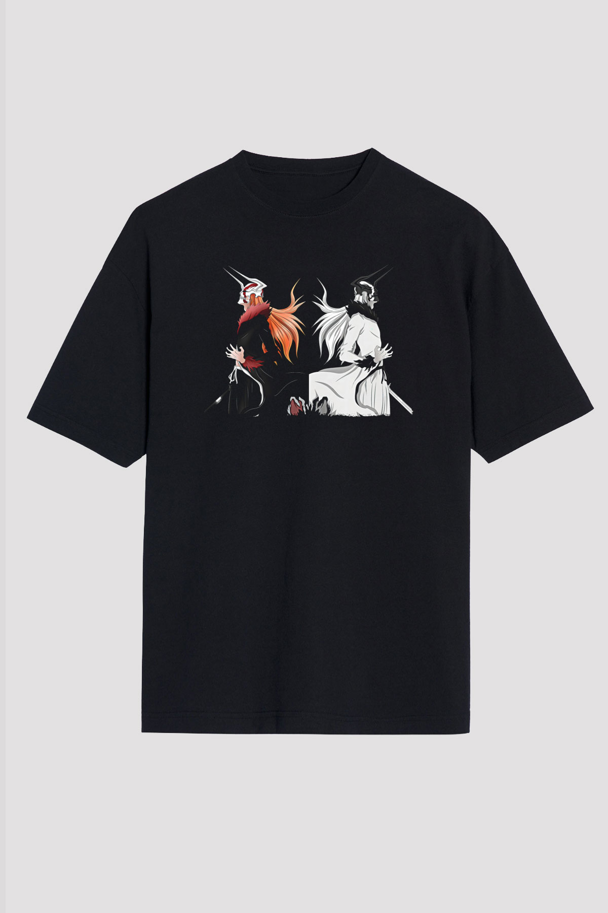 Bleach Baskılı Unisex Siyah Oversize Tişört - Tshirt