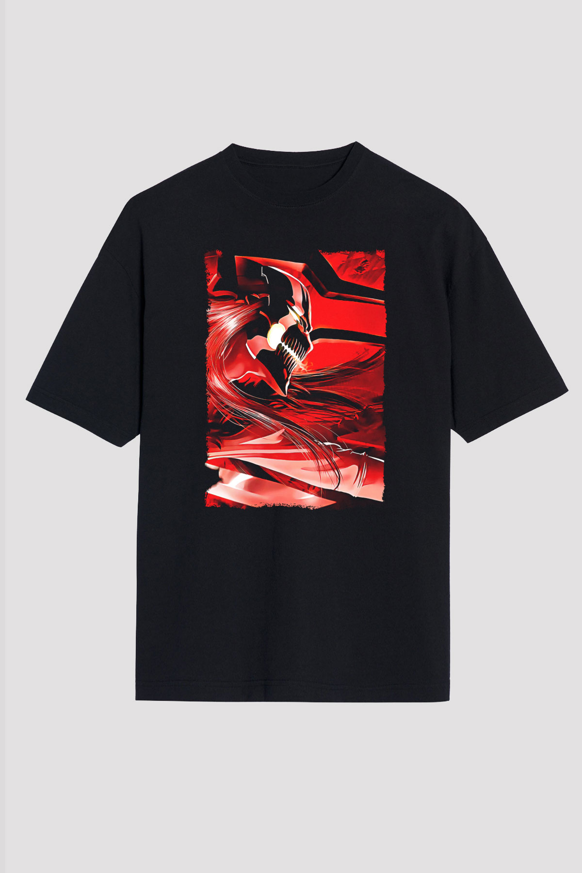 Bleach Baskılı Unisex Siyah Oversize Tişört - Tshirt