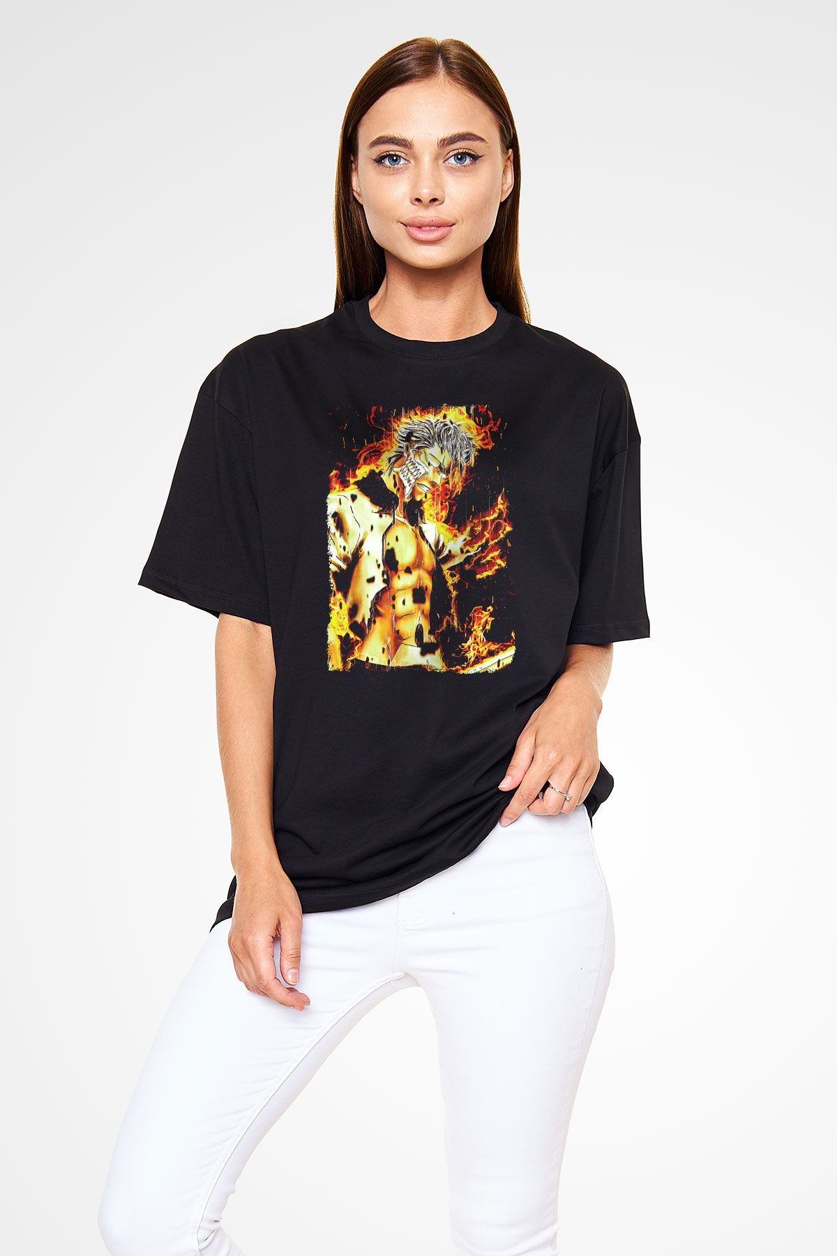 Bleach Baskılı Unisex Siyah Oversize Tişört - Tshirt