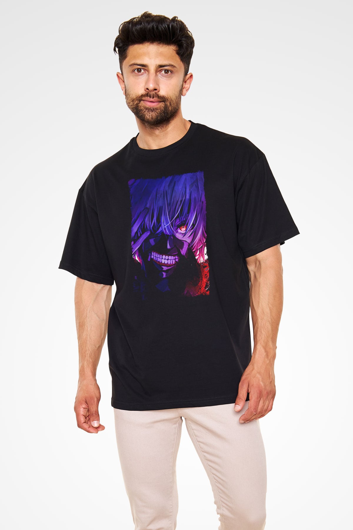 Bleach Baskılı Unisex Siyah Oversize Tişört - Tshirt