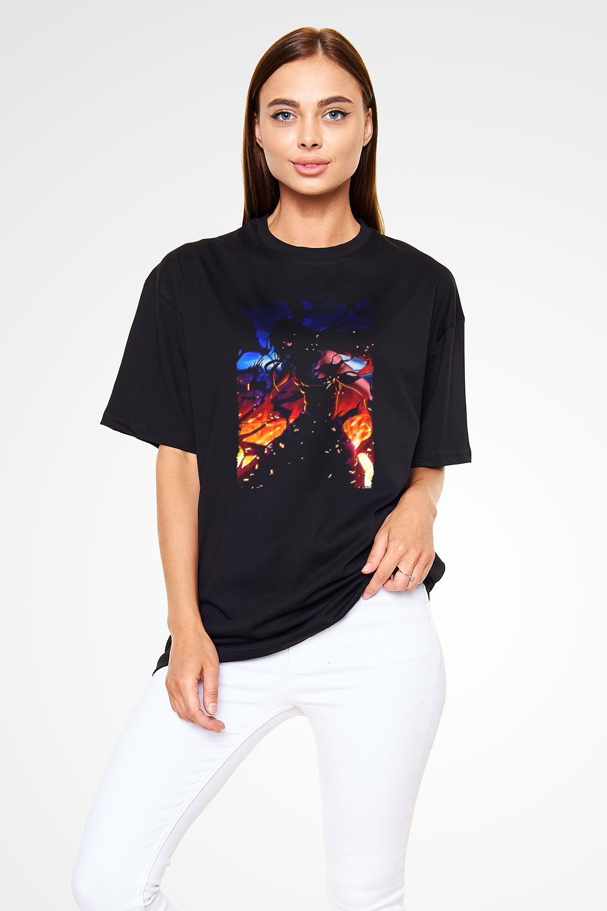 Bleach Baskılı Unisex Siyah Oversize Tişört - Tshirt
