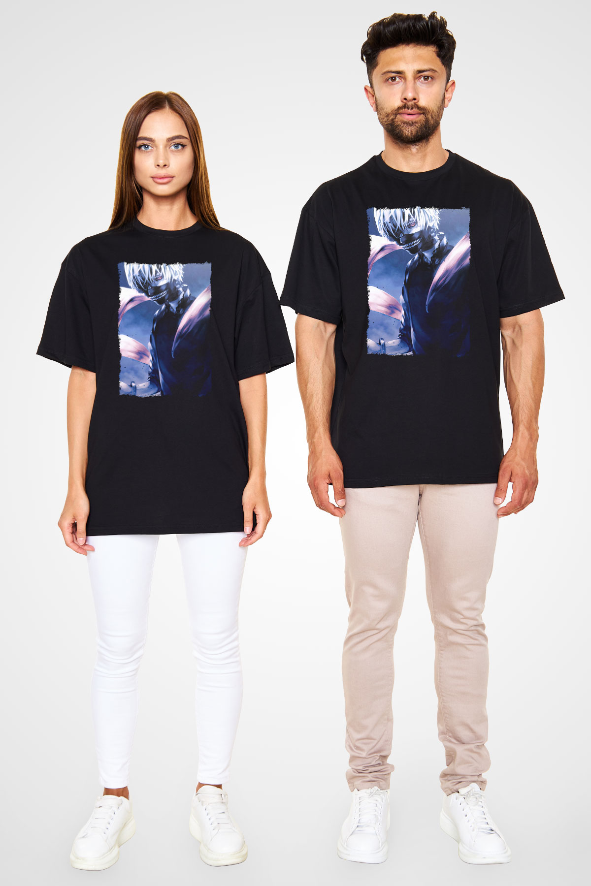 Bleach Baskılı Unisex Siyah Oversize Tişört - Tshirt