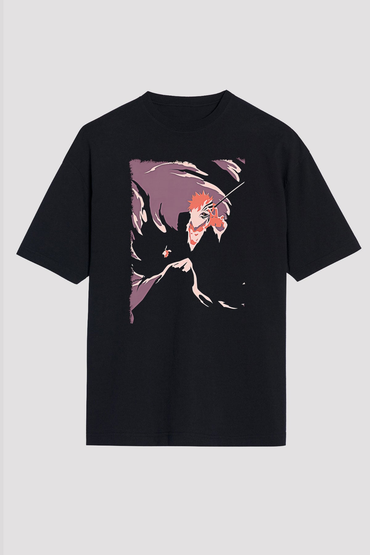 Bleach Baskılı Unisex Siyah Oversize Tişört - Tshirt